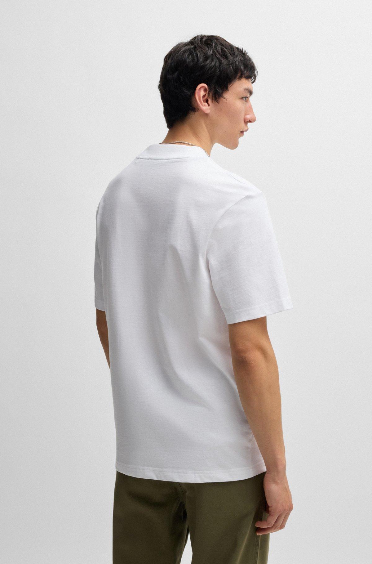 HUGO - Regular-fit cotton-jersey T-shirt with blue logo patch - White Product Image