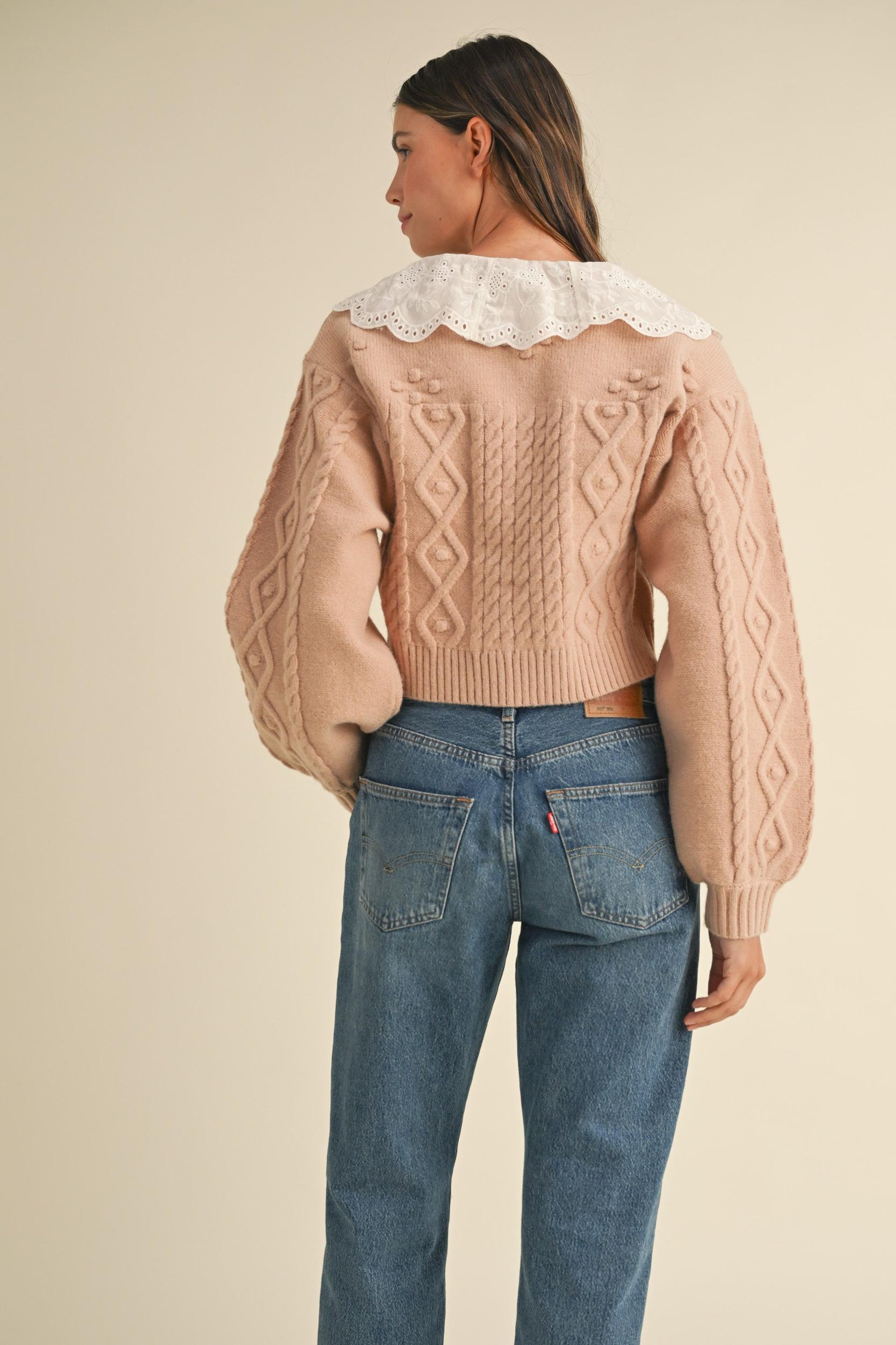 Lovely Collar Cable Knit Cardigan Product Image