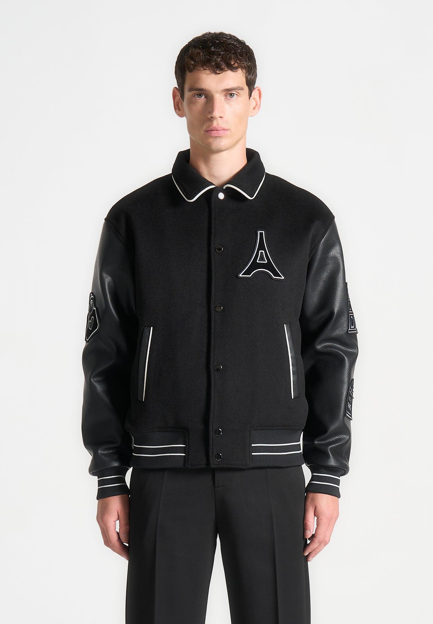 Oscar - Mona Lisa Wool Blend Varsity Jacket - Black Male Product Image