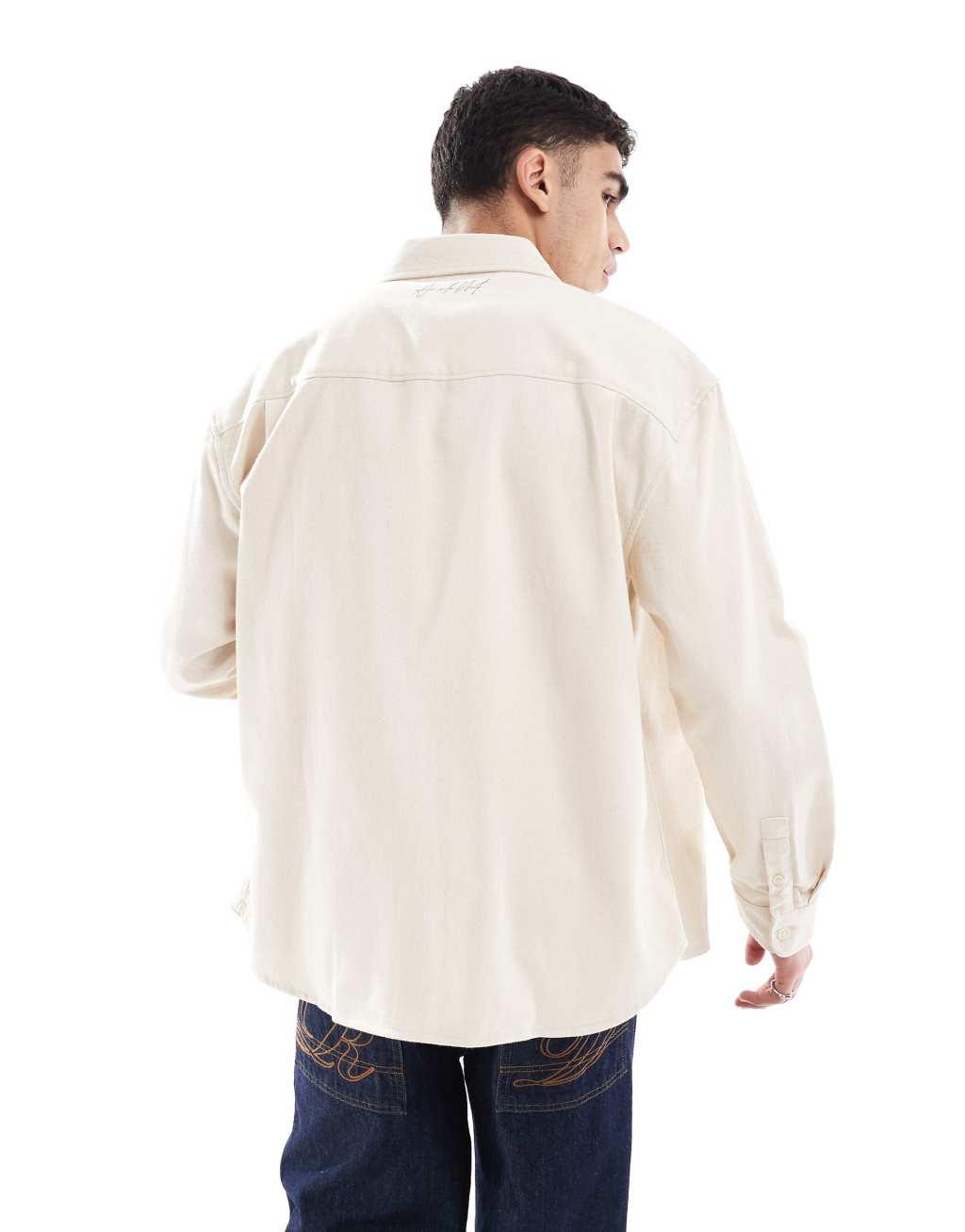 River Island relaxed fit overdyed shirt in ecru Product Image