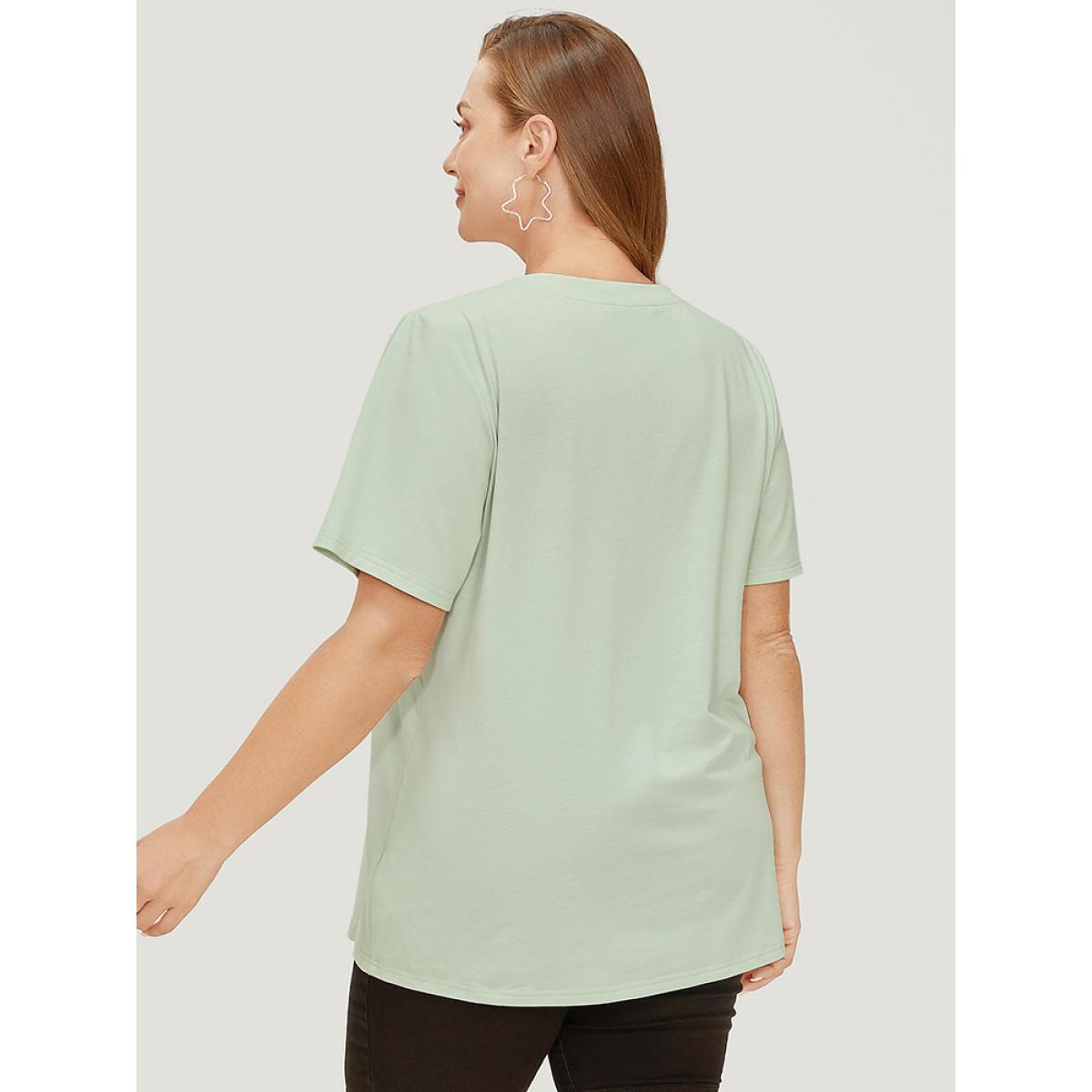 Plus Size Sunflower & Letter Print Slightly Stretchy Short Sleeve T-shirt LightGreen Women Casual Natural Flowers Dailywear T-shirts BloomChic 14-16/1X Product Image