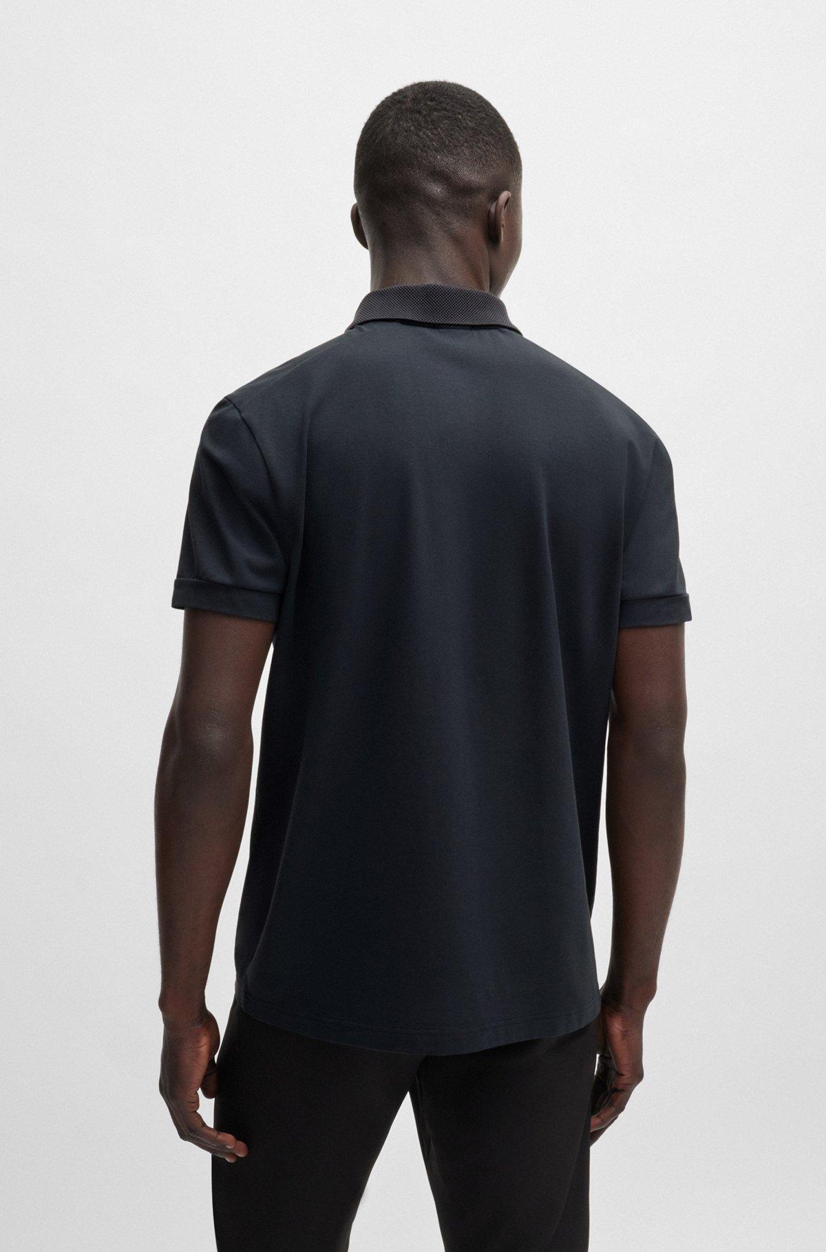 BOSS - Stretch-cotton polo shirt with striped tape inserts - Dark Blue Product Image