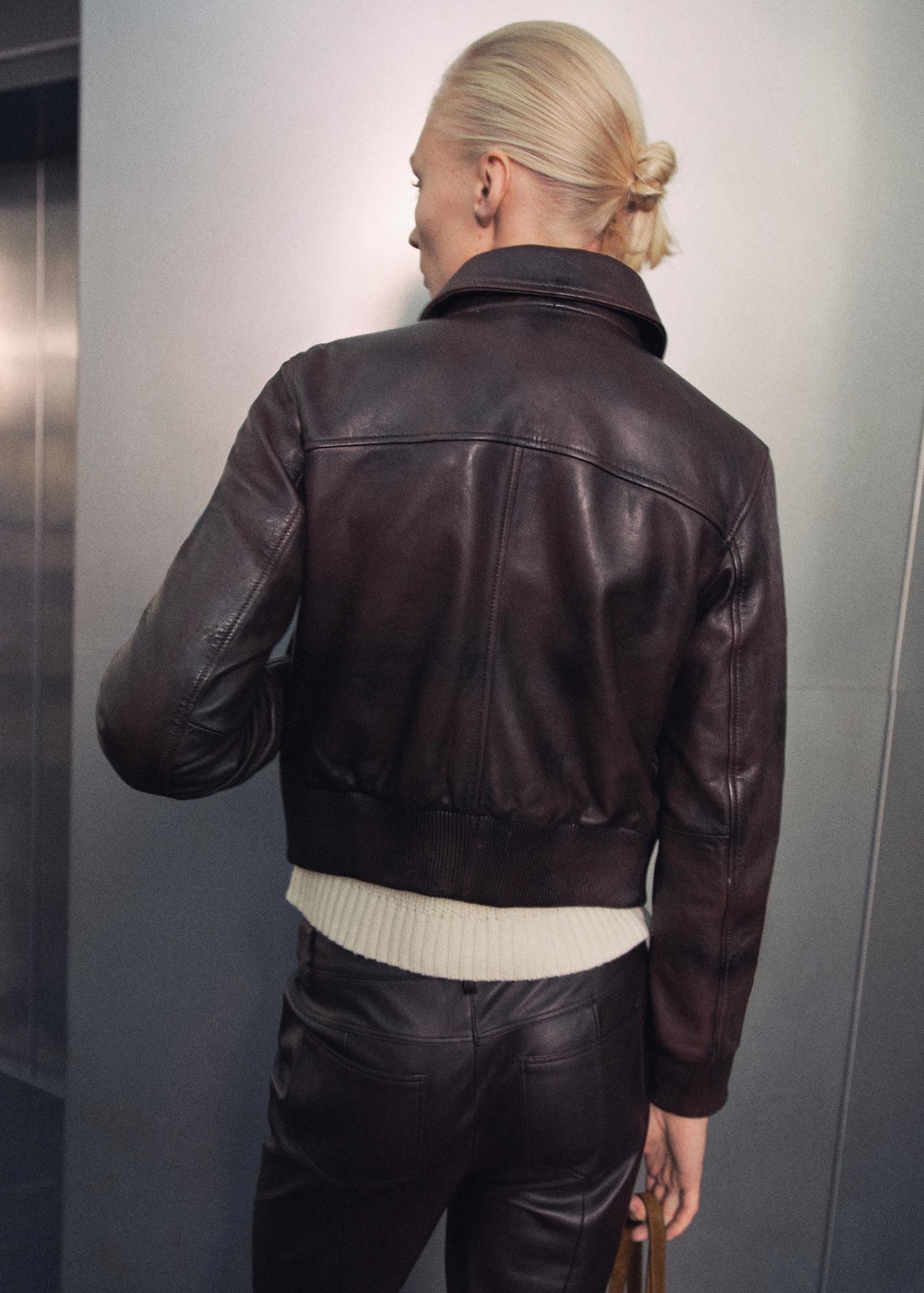 Leather bomber jacket - Women | MANGO USA Product Image