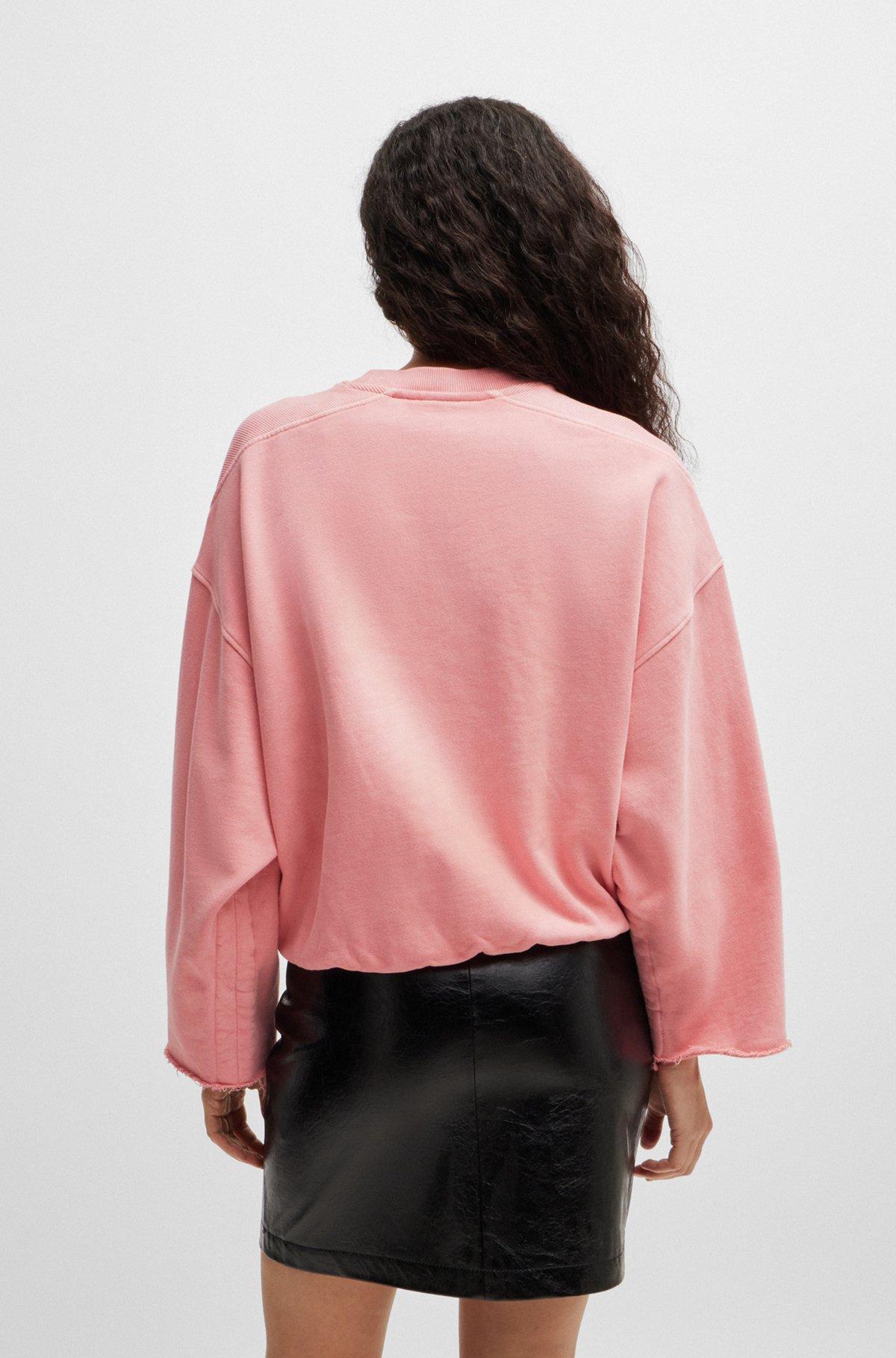 BOSS - Cotton-terry sweatshirt with drawcord cuffs - light pink Product Image