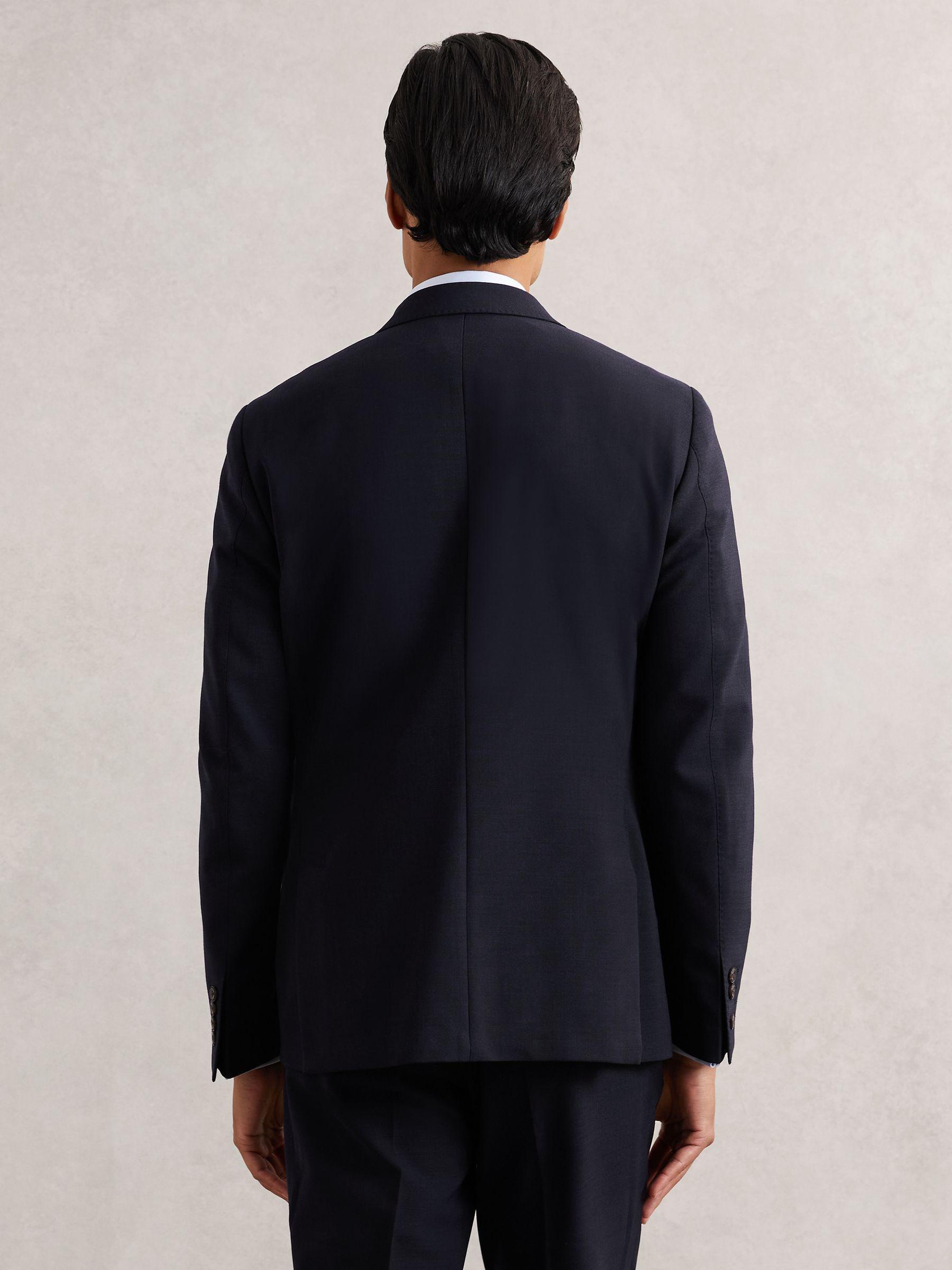 Double-Breasted Textured Suit Blazer Slim-Fit With Wool in Navy Product Image