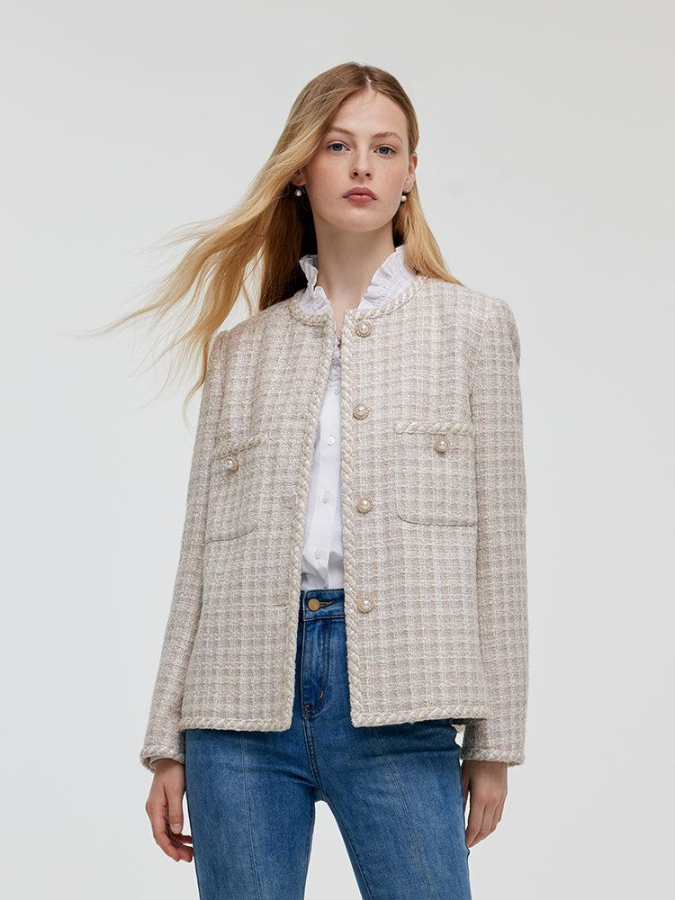 Wool Blend Tweed Single-Breasted Women Jacket Product Image
