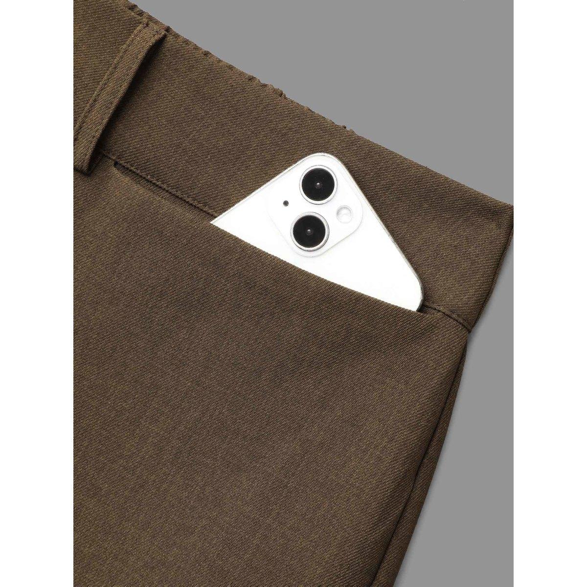 Plus Size Stretchy-Waist Decorative Pockets Straight-Leg Pants Women DarkBrown At the Office Straight Leg Mid Rise Work Pants BloomChic 26/4X Product Image