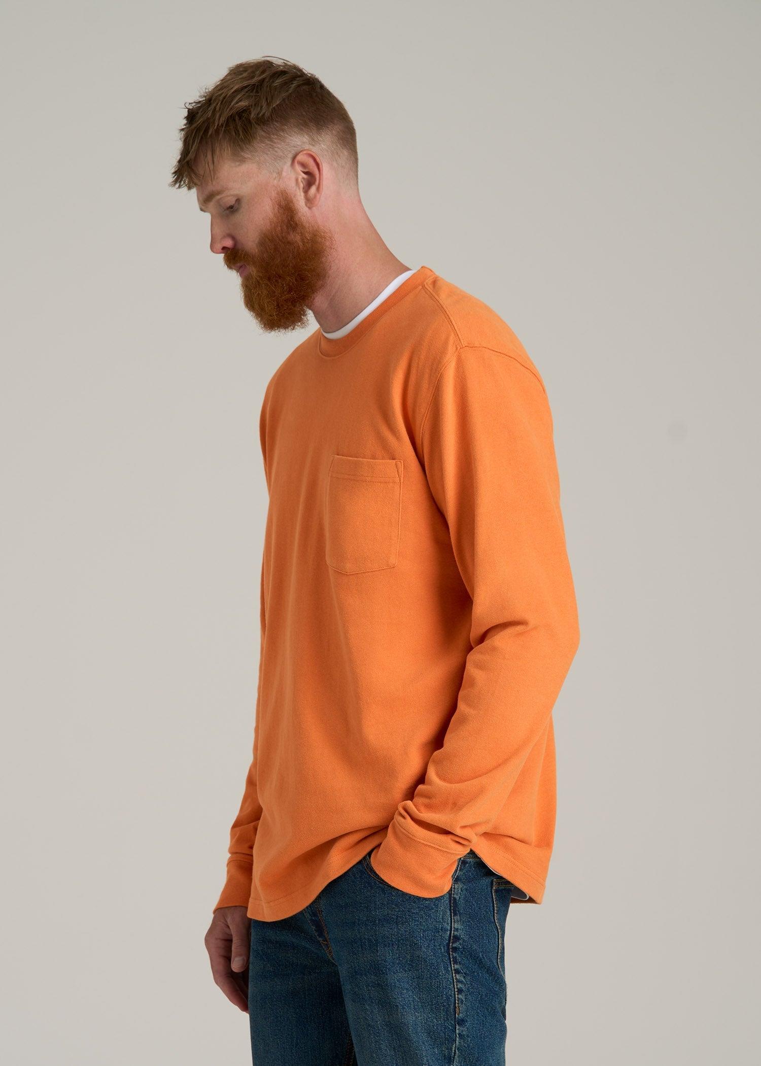 LJ&S Long Sleeve Workwear Pocket Tee for Tall Men in Marmalade Male Product Image