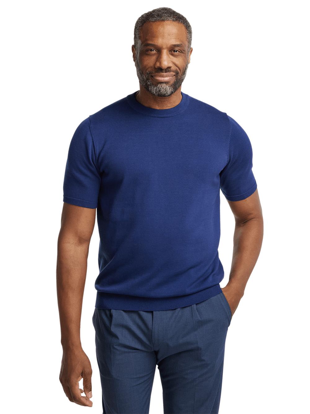 Supima Cotton Crew Neck Sweater - Navy Product Image