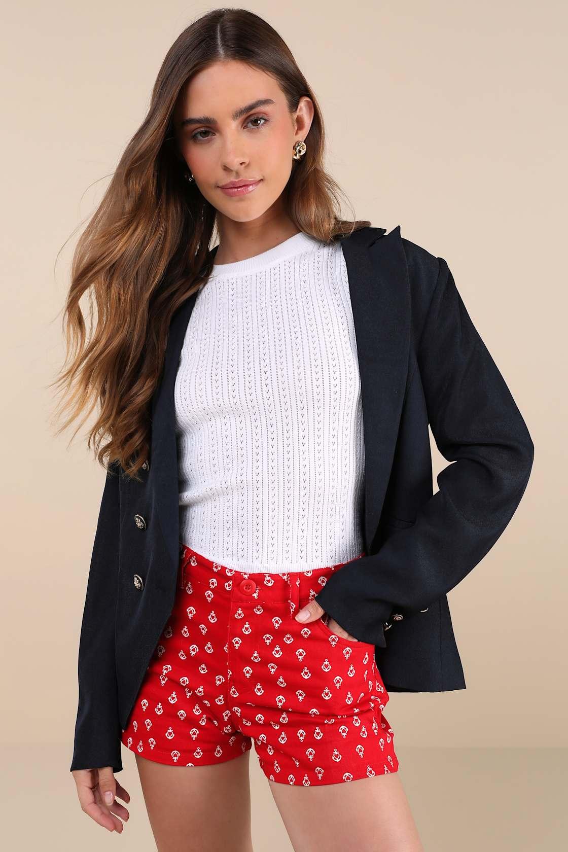 Dipae Red Anchor Print Shorts Product Image