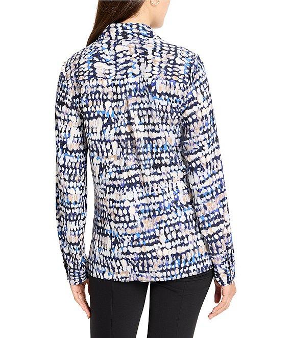 NIC + ZOE Harvest Dot Print Shirt Collar Long Sleeve Top Product Image