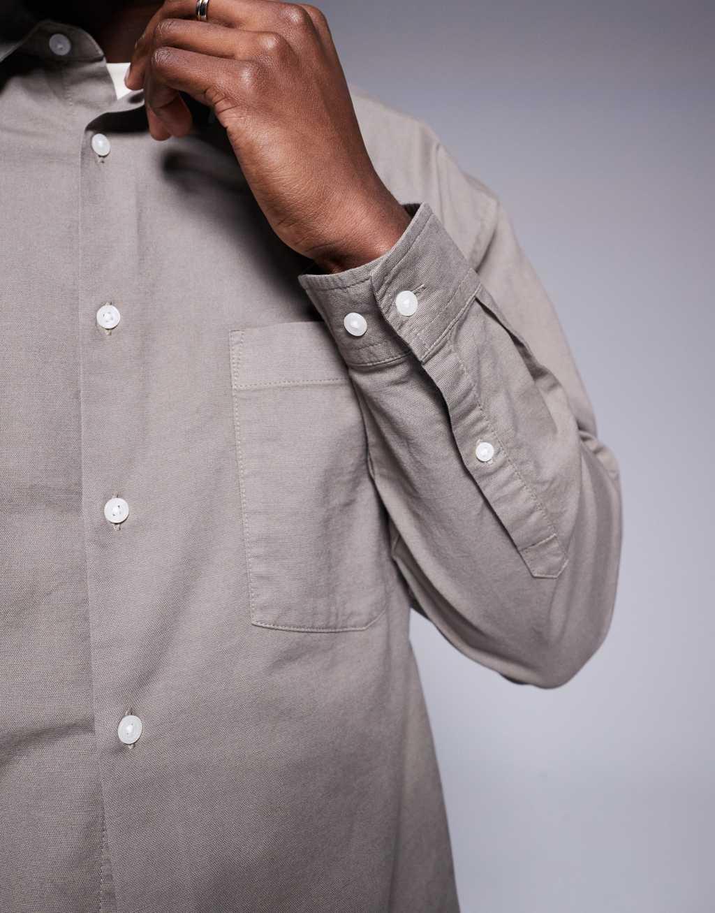 ASOS DESIGN boxy oversized Oxford shirt in gray Product Image