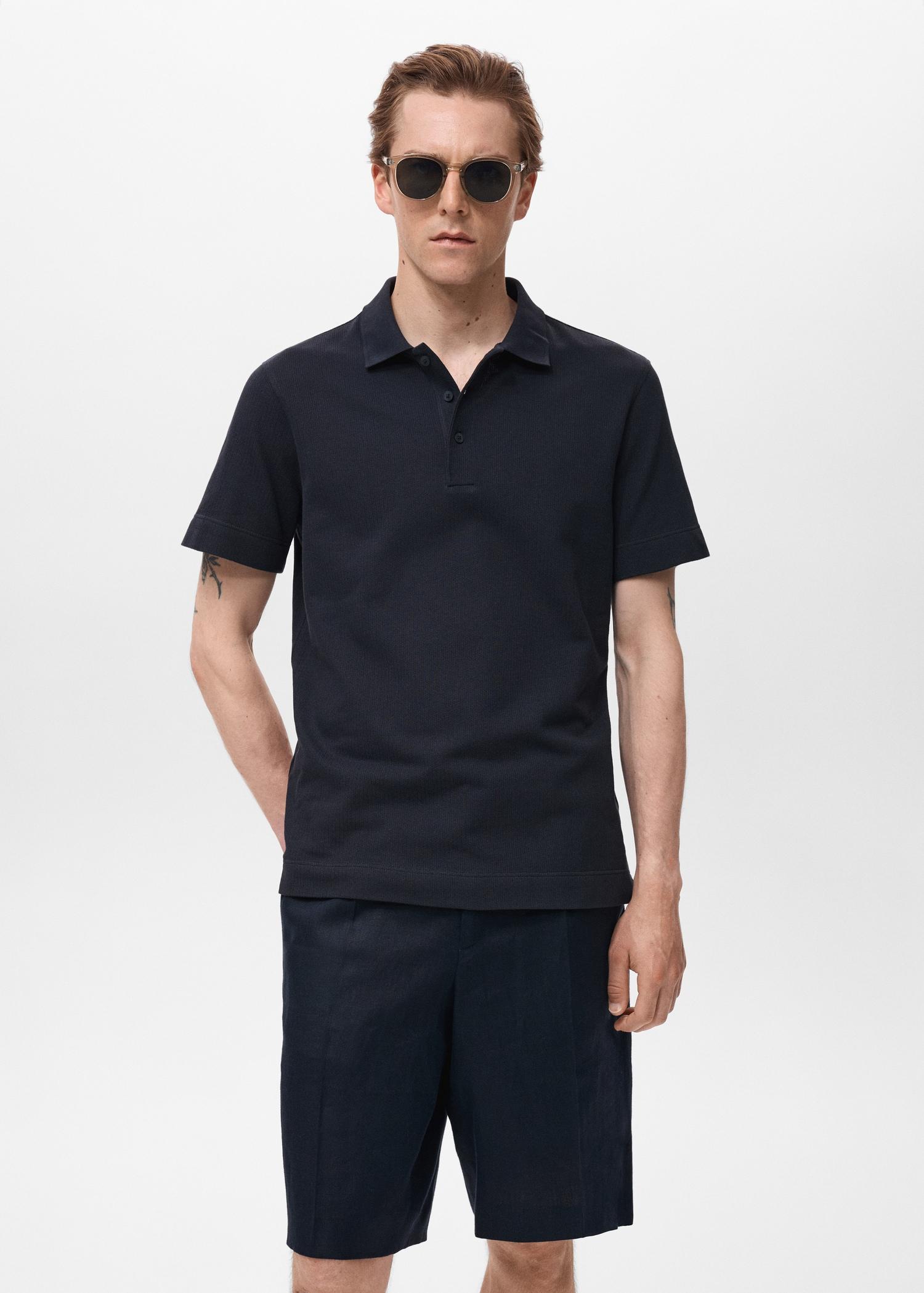 Fine rib-knit polo shirt - Men | MANGO USA Product Image