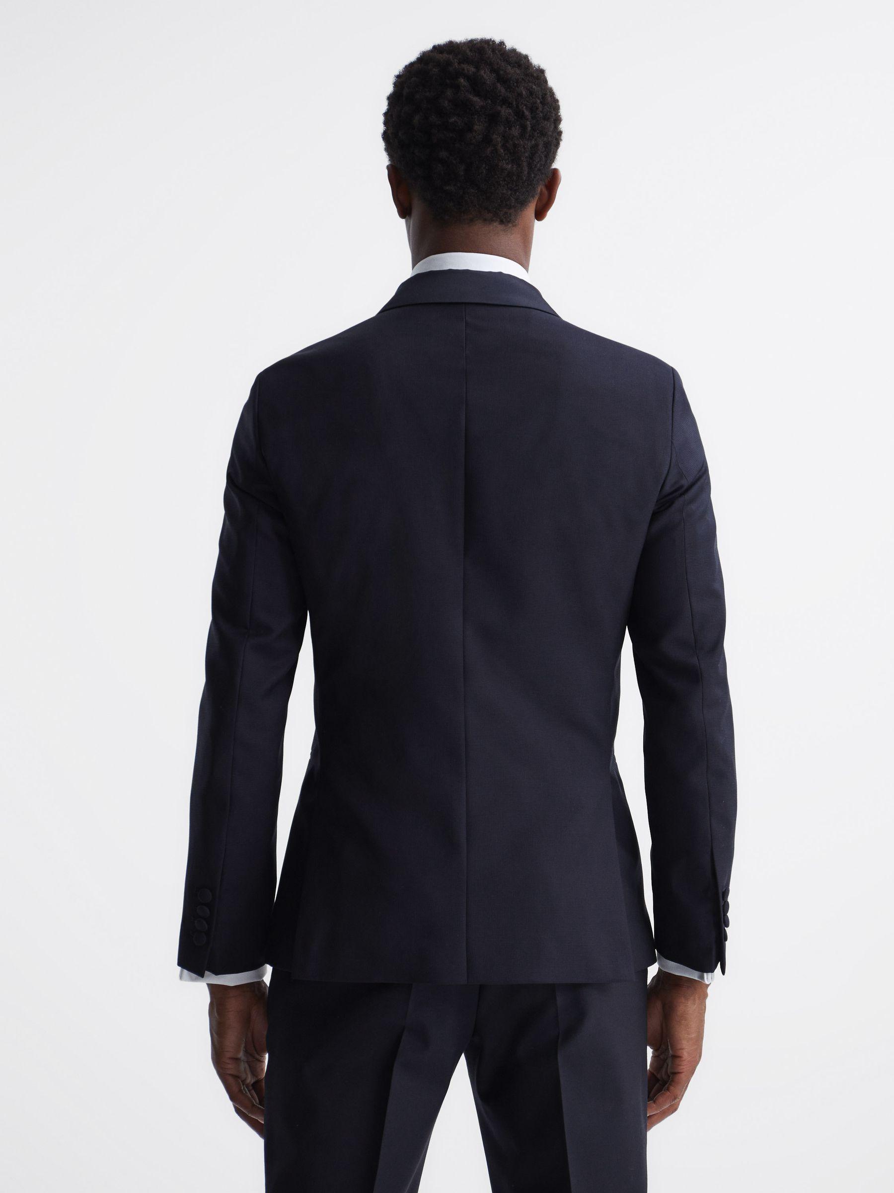 Double Breasted Satin Shawl Blazer in Navy Product Image