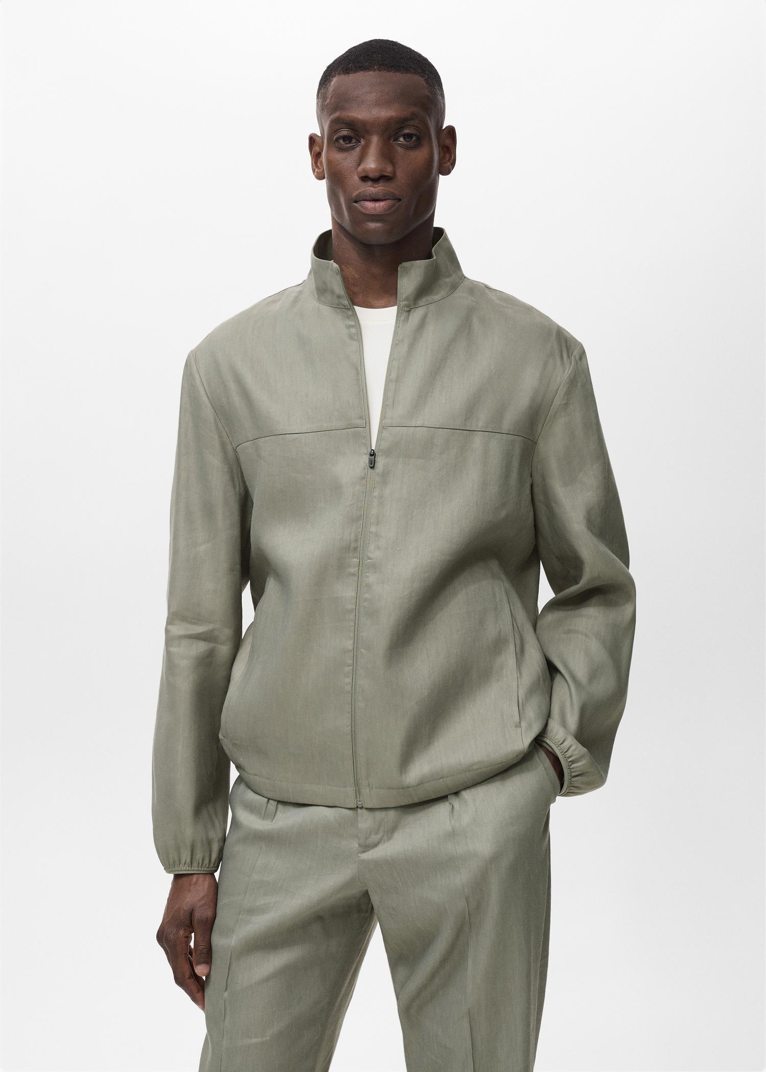 Zipper linen jacket - Men | MANGO USA Product Image