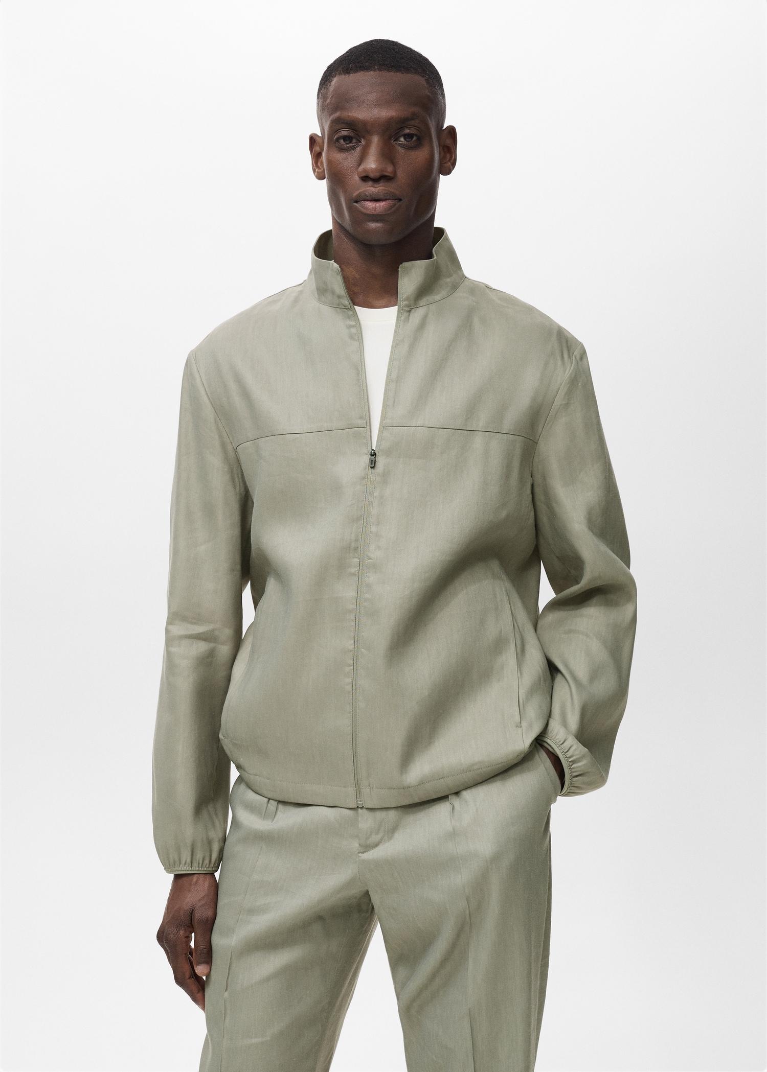 Zipper linen jacket - Men | MANGO USA Product Image