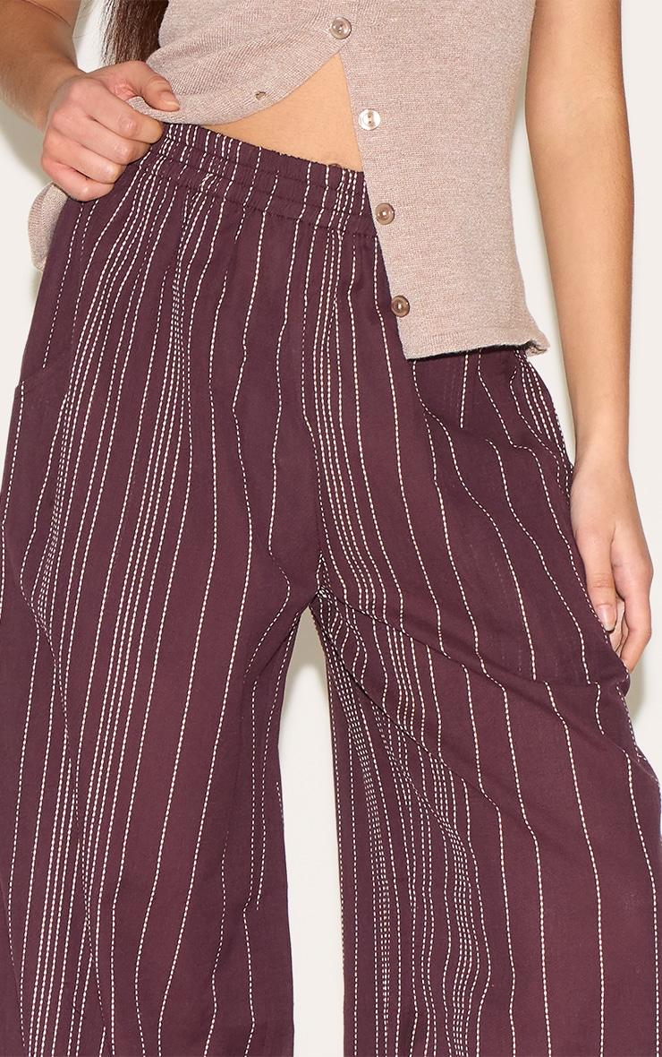 Petite Chocolate Stripe Linen Look Elasticated Waist Pants Product Image