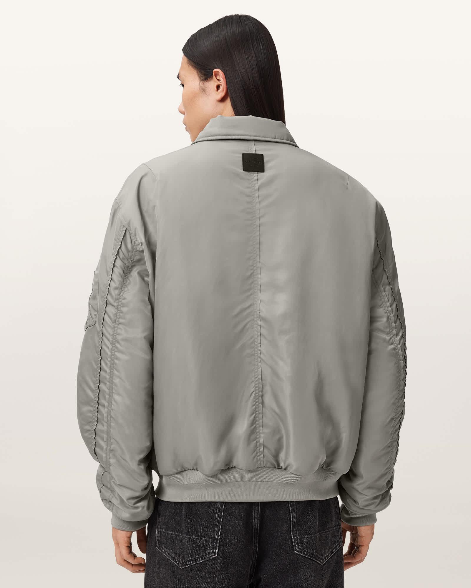 Camber Oversized Bomber Jacket Warm Grey | ALLSAINTS US Product Image