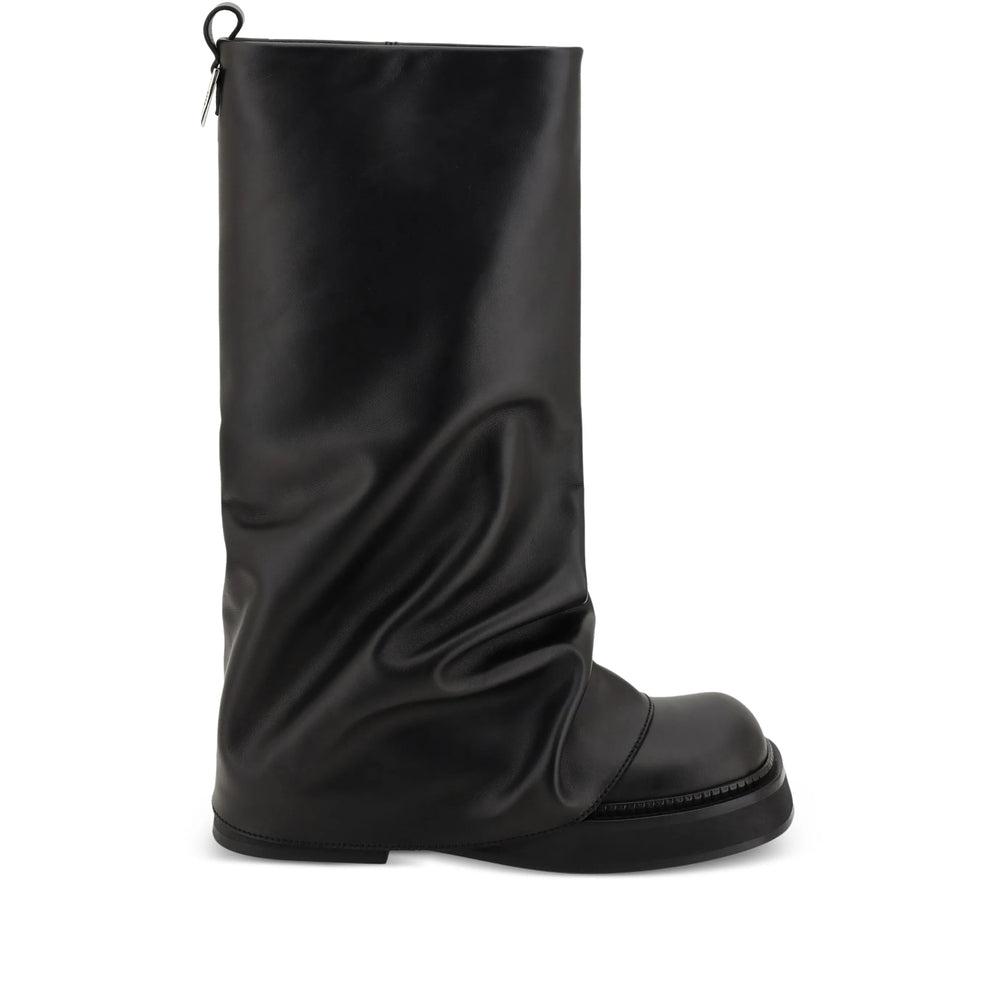 ATTICO Robin Layered Leather Knee Boots In Black Product Image