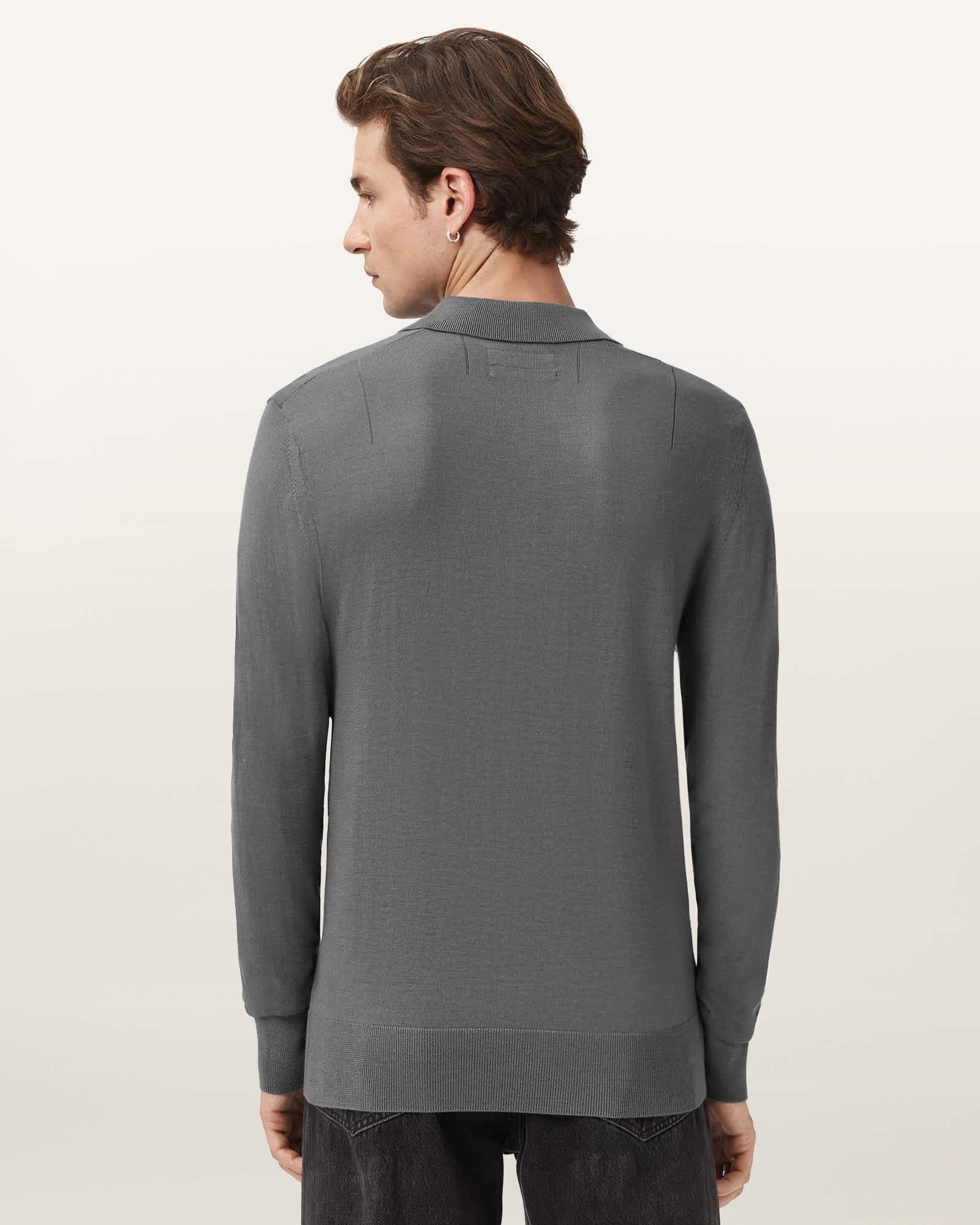 Mode Merino Long Sleeve Polo Shirt ASHER GREY | ALLSAINTS US Product Image