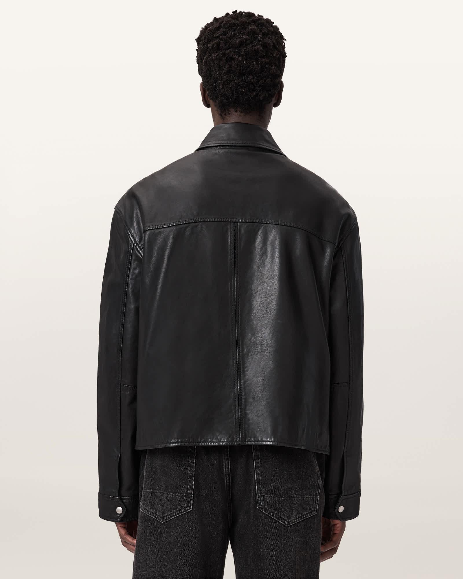 Caon Oversized Leather Jacket Black | ALLSAINTS US Product Image