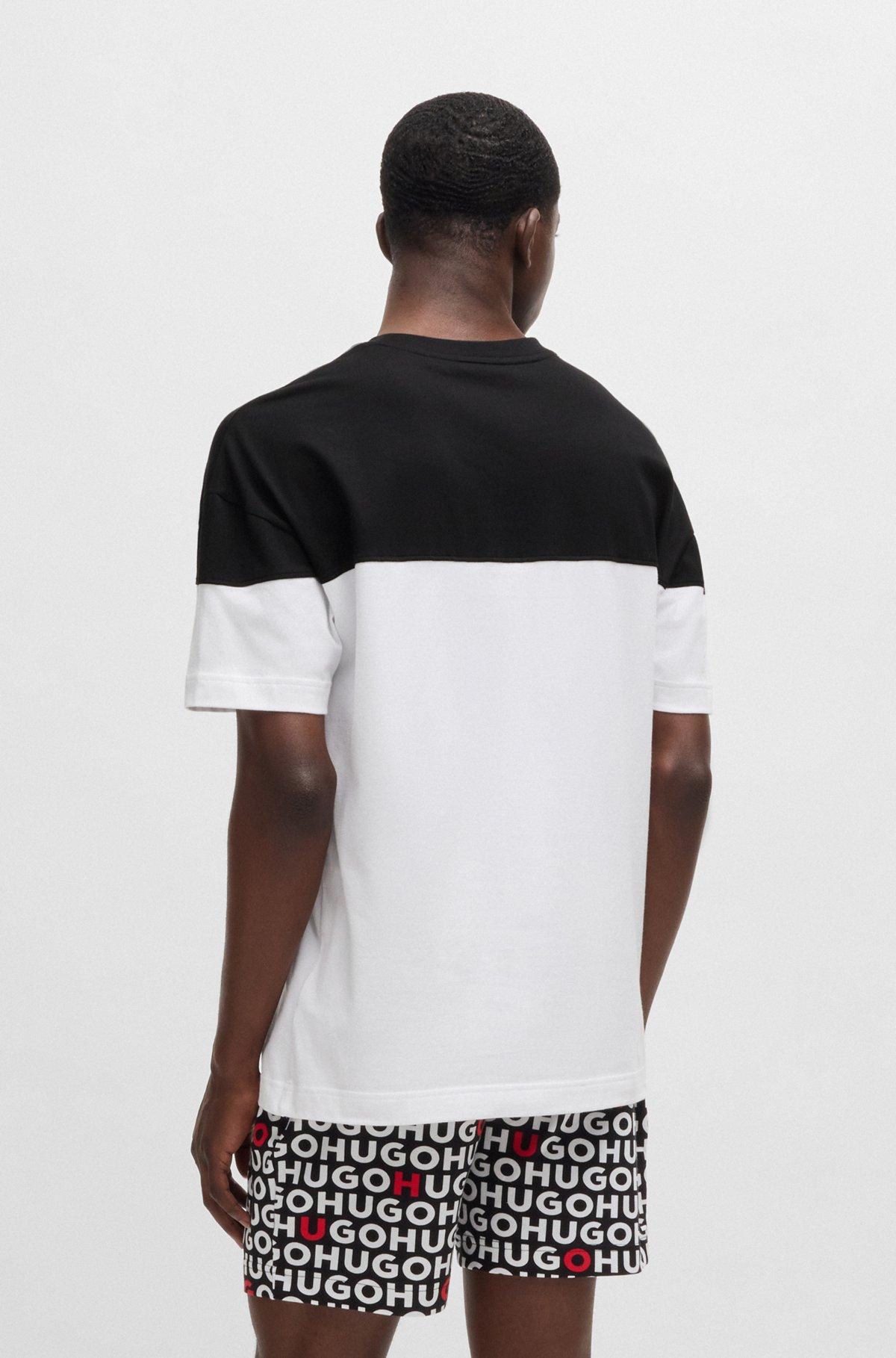 Stretch-cotton pajama T-shirt with color-blocking Product Image