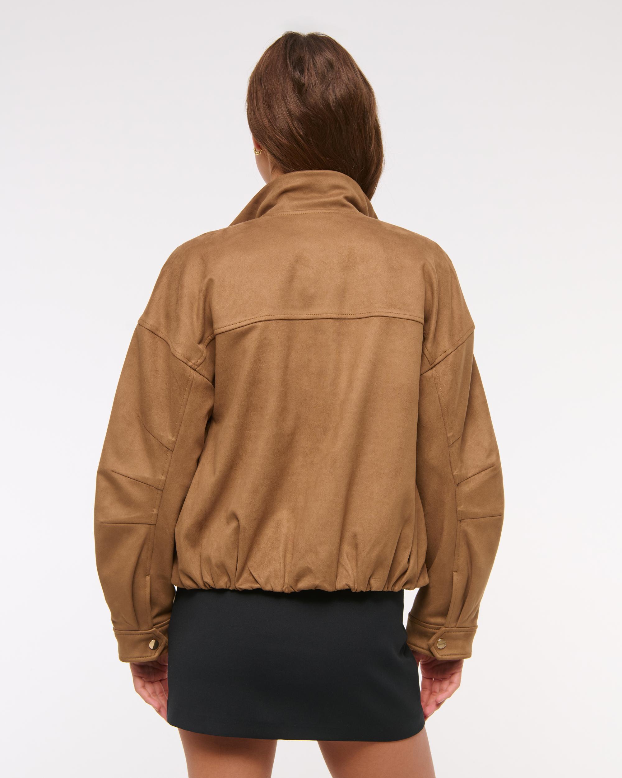 Bubble Hem Vegan Suede Bomber Jacket Product Image