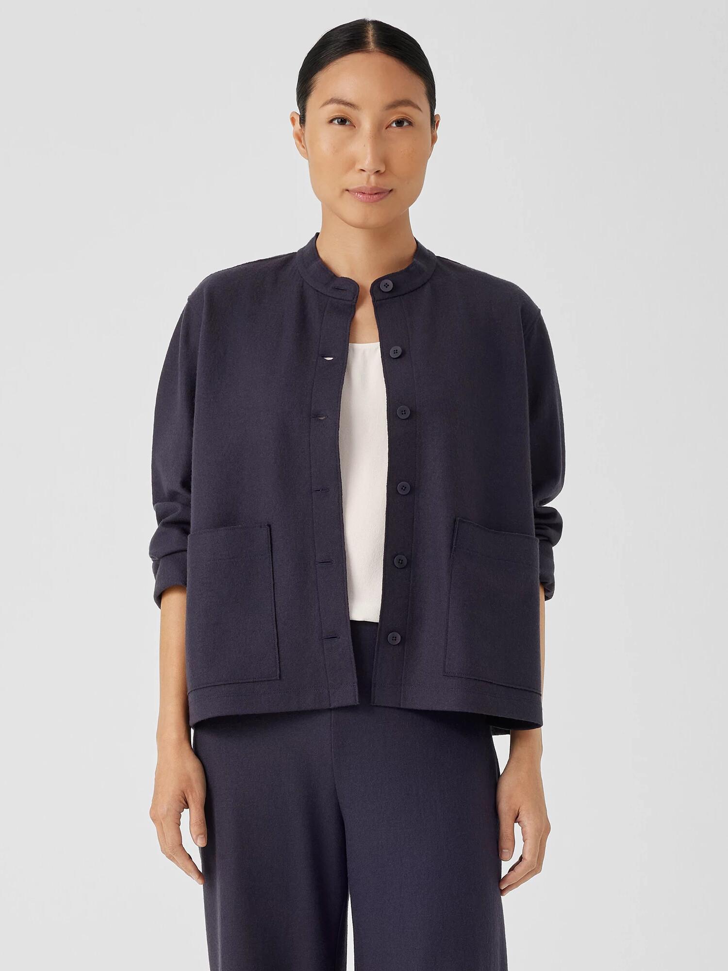 Boiled Wool Jersey Mandarin Collar Shirt Jacket Product Image