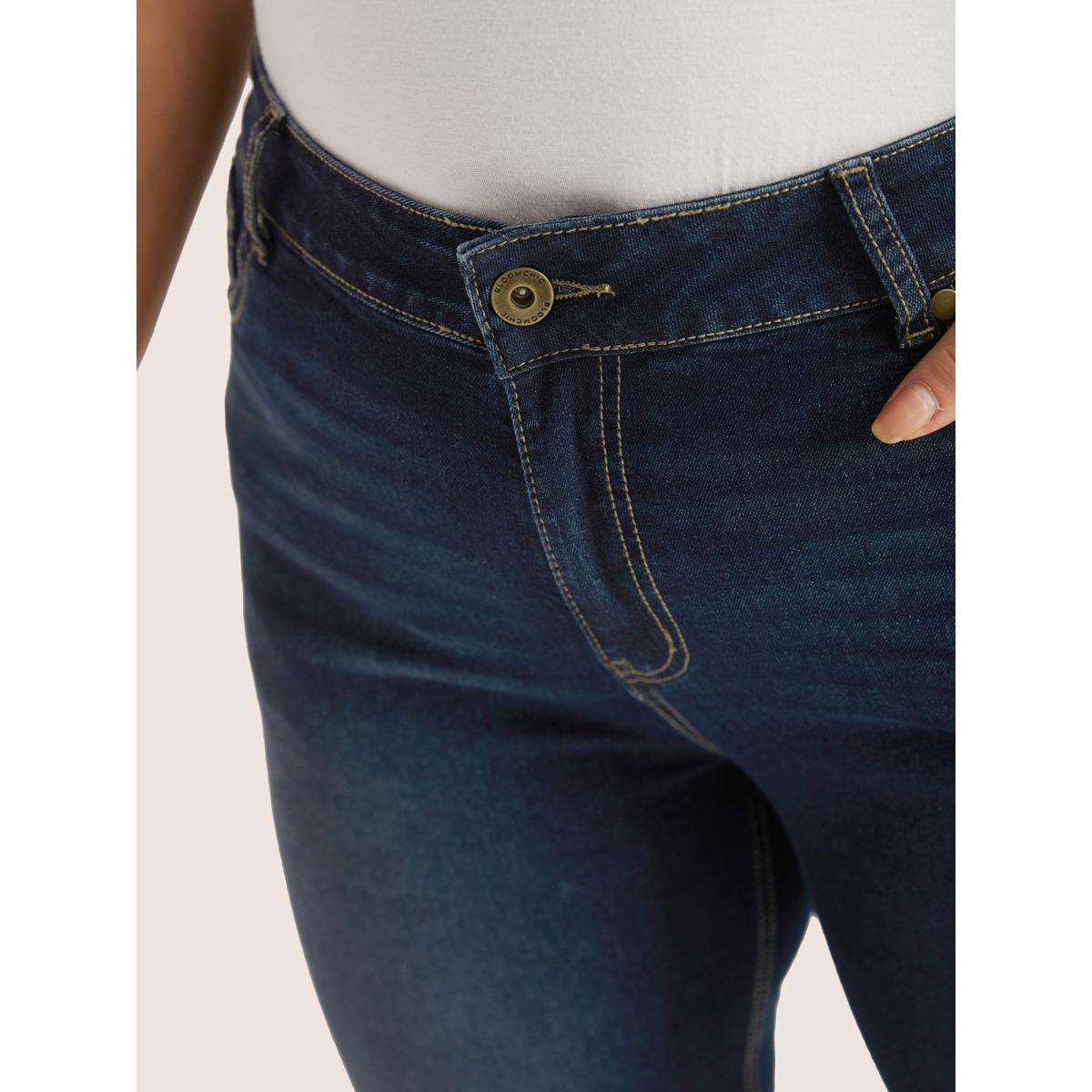 Plus Size Plain Bootcut Pocket Zipper Fly Jeans Women Indigo Casual Plain Non High stretch Slanted pocket Jeans BloomChic 10/M Product Image