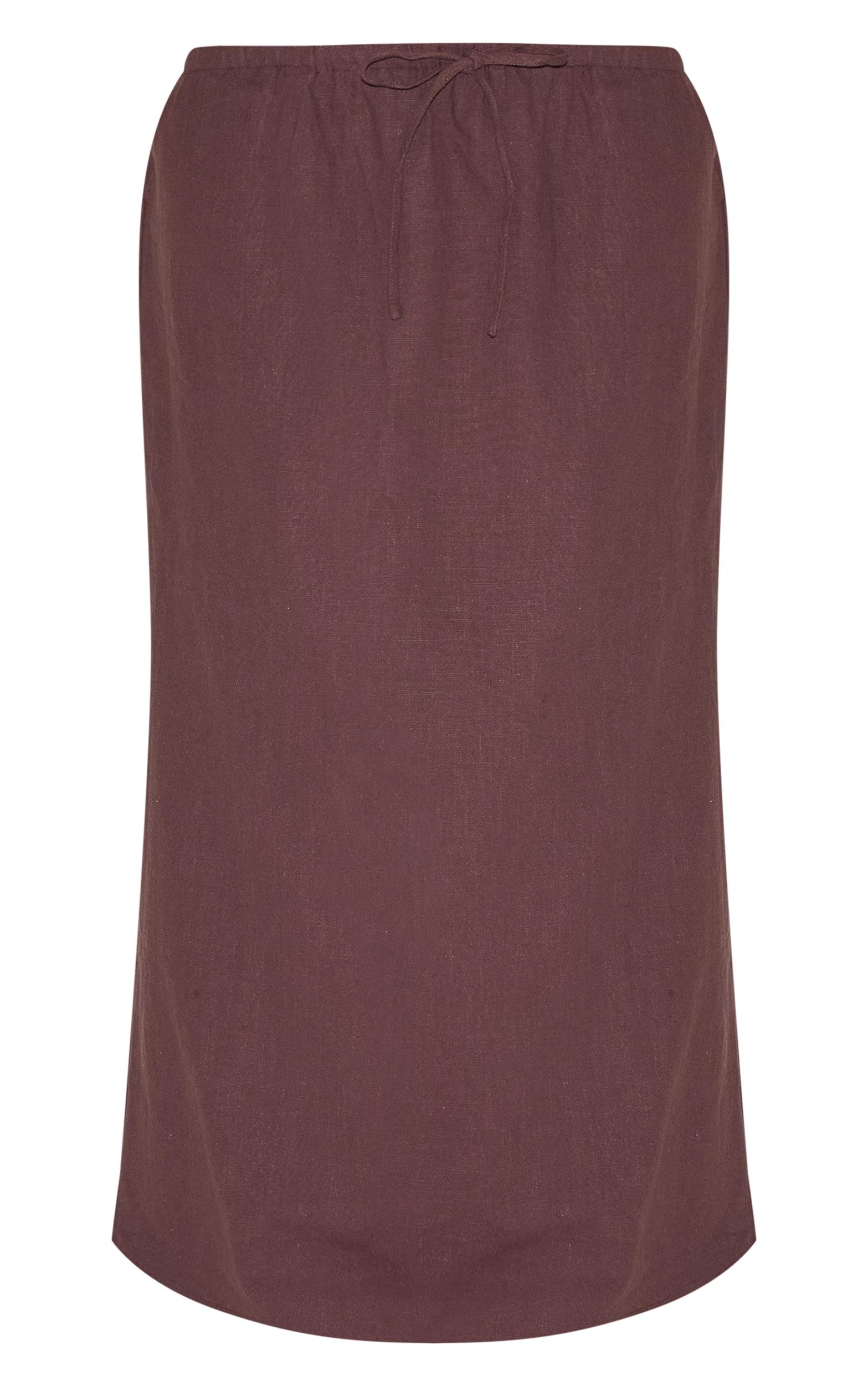Plus Chocolate Premium Linen Drawstring Maxi Skirt Product Image