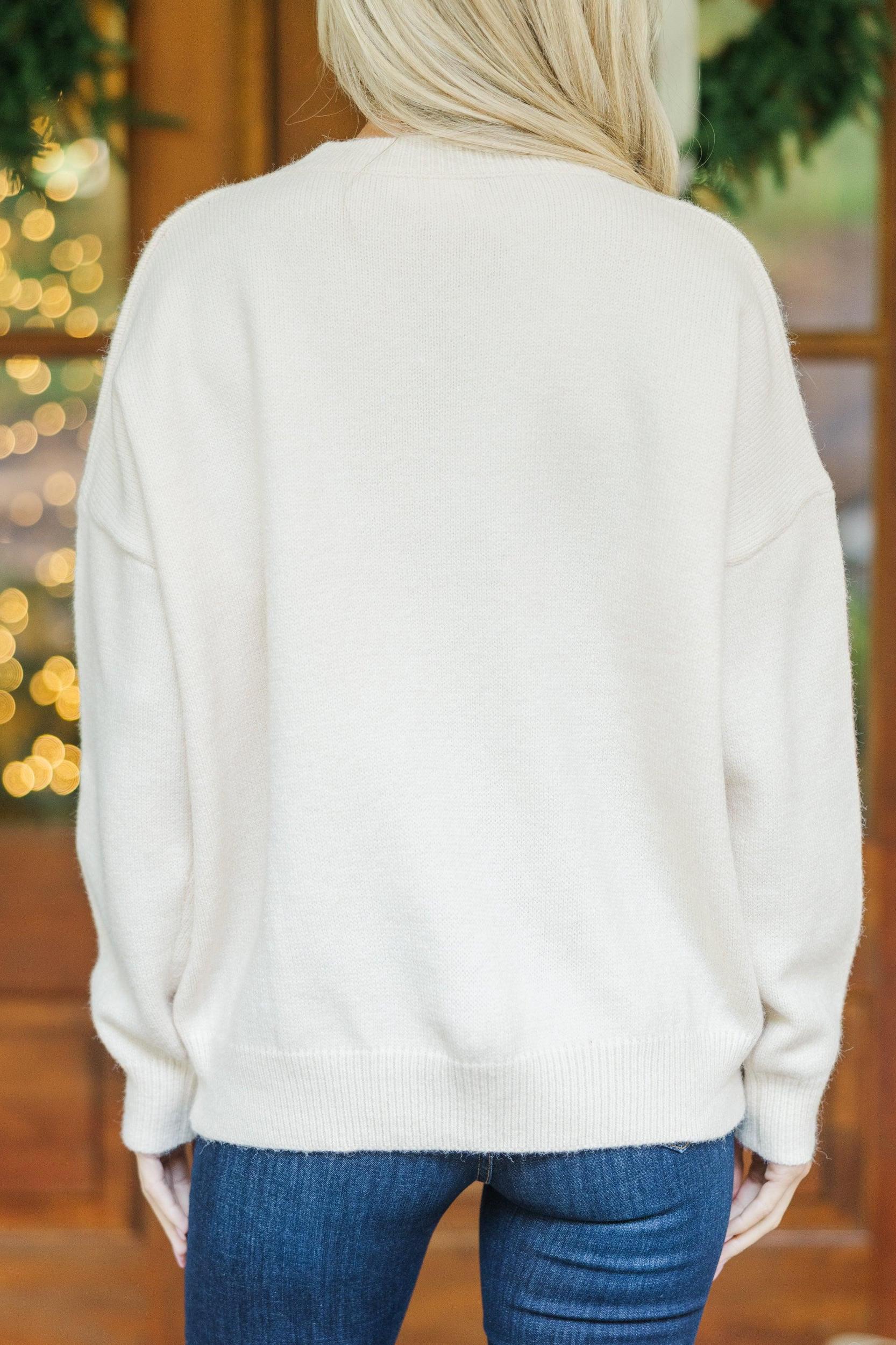 Feeling Grinchy Cream White Script Sweater Female Product Image