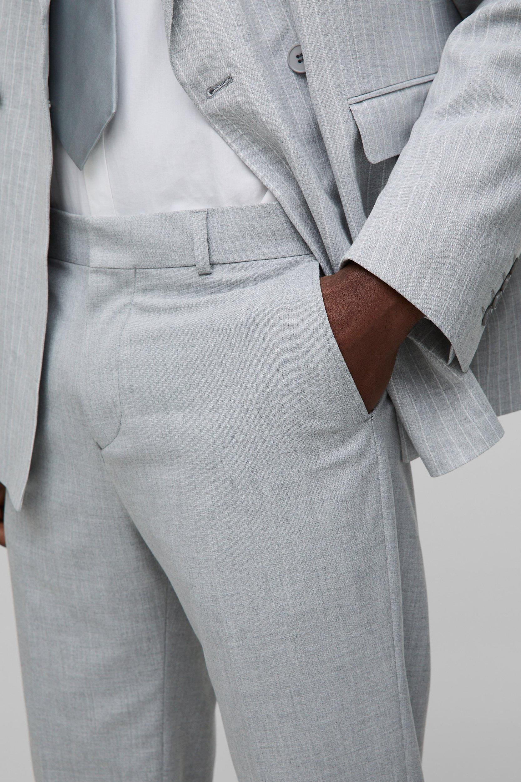 Straight Fit Tie Detail Fixed Waistband Suit Pants | boohooMAN USA Product Image