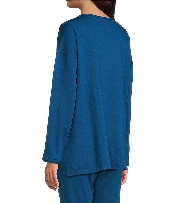 Eileen Fisher Petite Size Cozy Brushed Terry Organic Cotton Blend Round Neck Long Sleeve Box Top Product Image