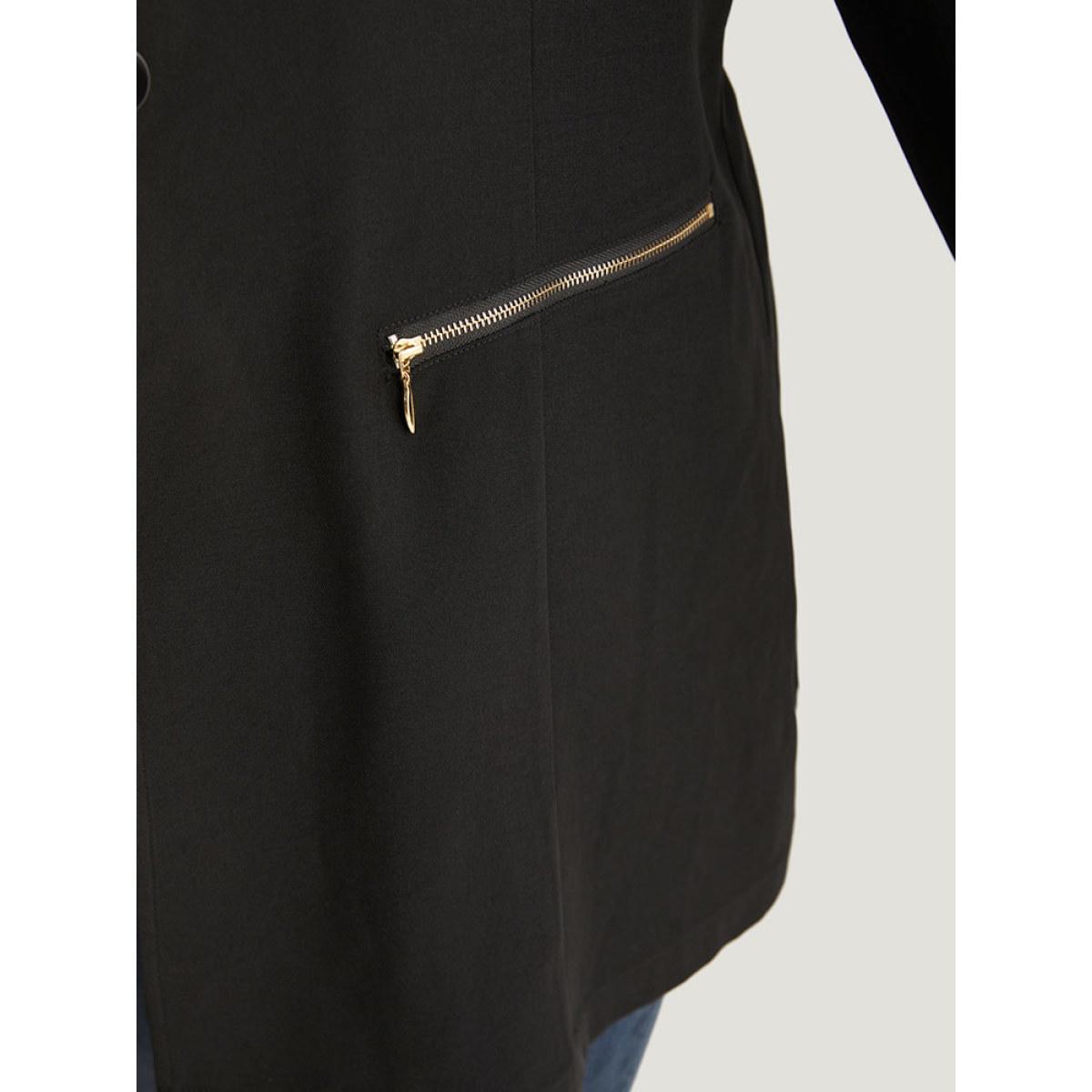 Plus Size Lapel Collar Zipper Button Up Blazer Black Women Office Plain Plain Sleeve Long Sleeve Lapel Collar 14-16/1X Pocket Office Blazers BloomChic Product Image