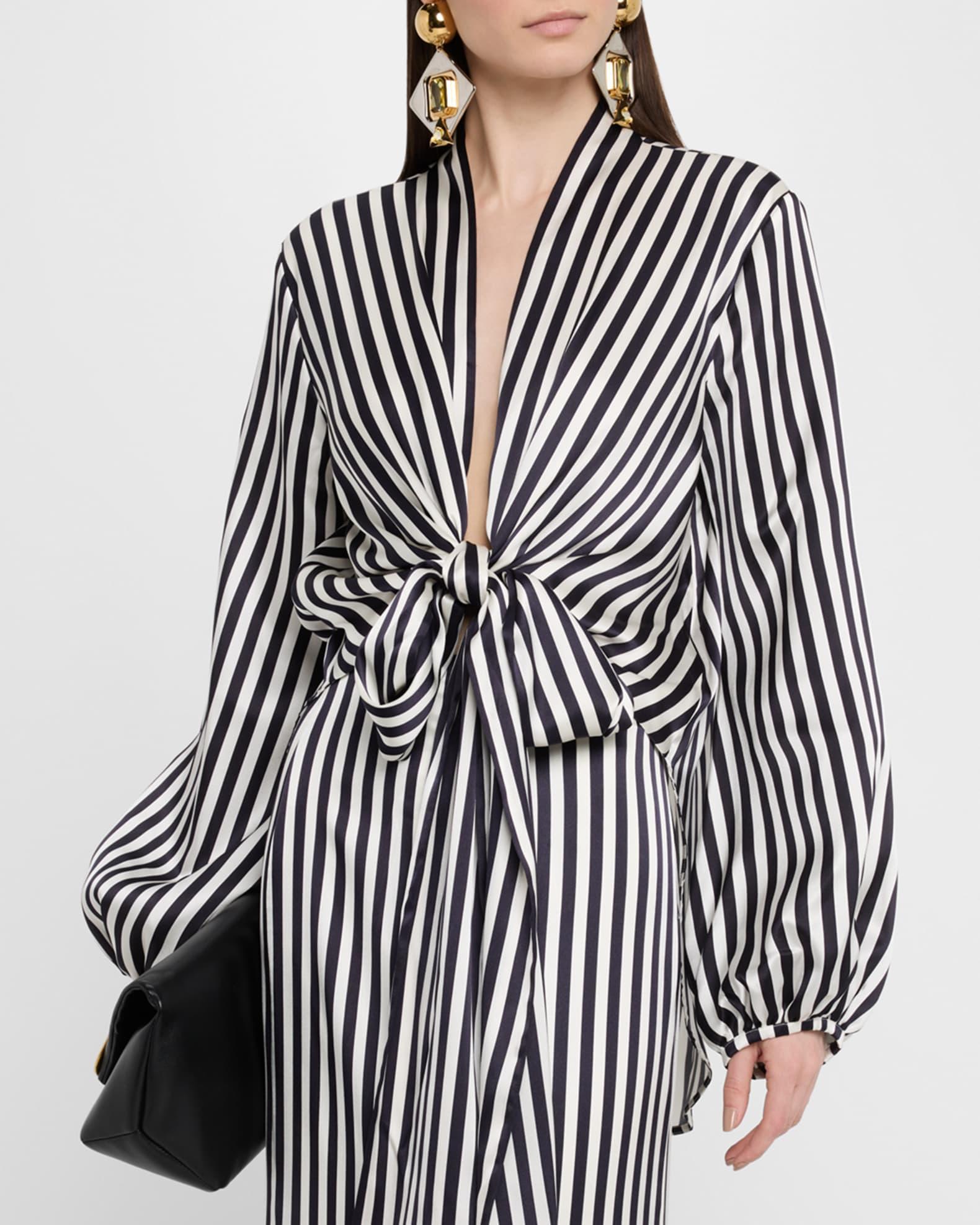Honey Striped Tie Silk Blouse Product Image