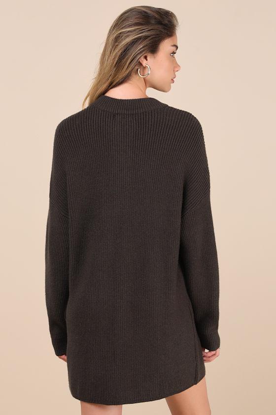 Coveted Coziness Olive Long Sleeve Henley Sweater Mini Dress Product Image