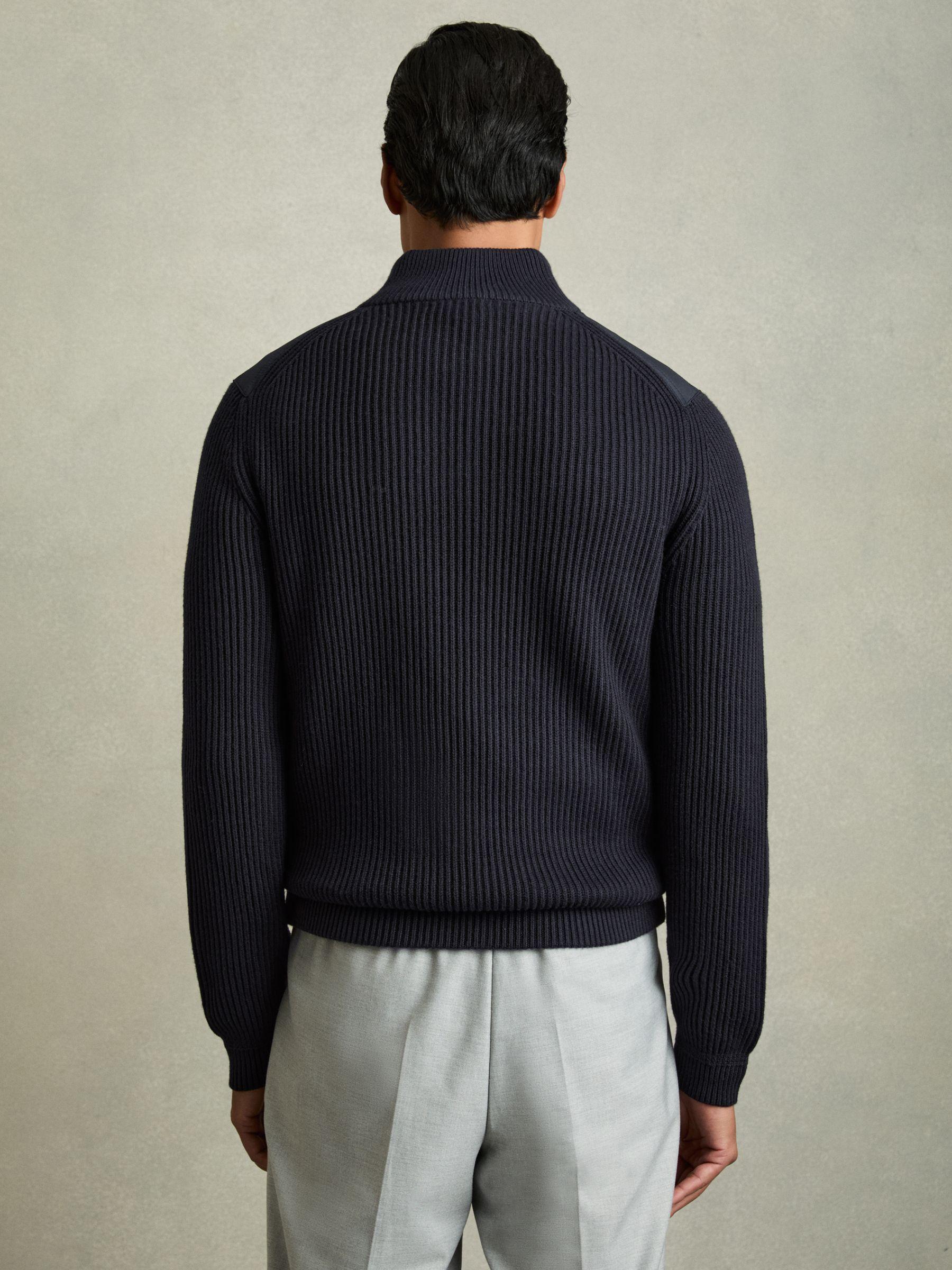 Hybrid Quilt and Knit Zip-Through Jacket in Navy Product Image