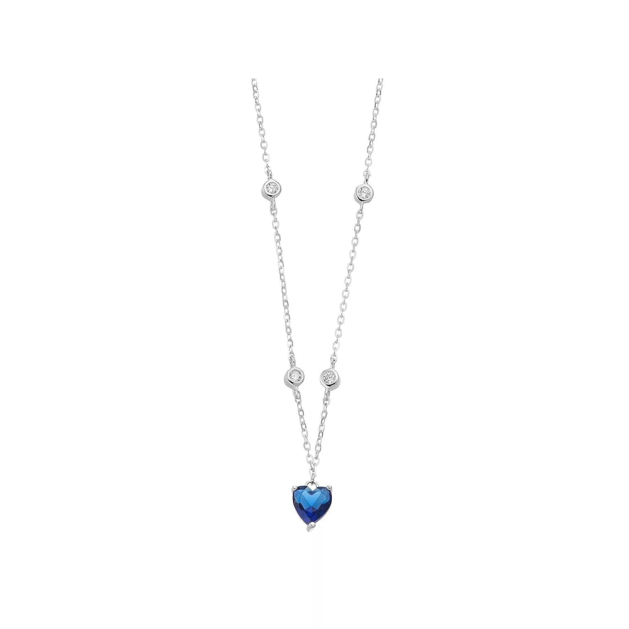 Sterling Silver Blue & Clear Cubic Zirconia Heart Necklace, Womens Product Image