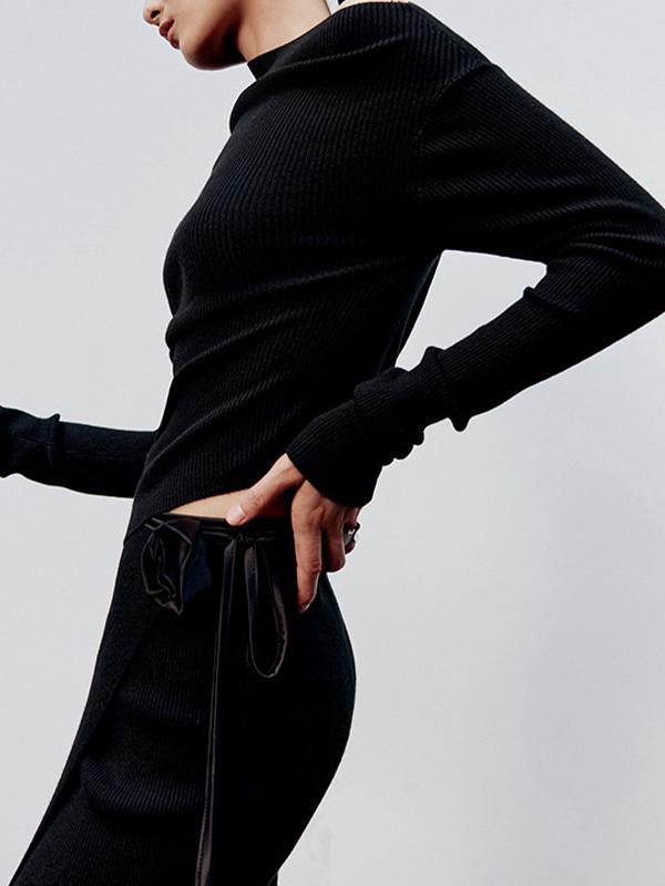 Solid Off Shoulder Long Sleeve Knit Product Image