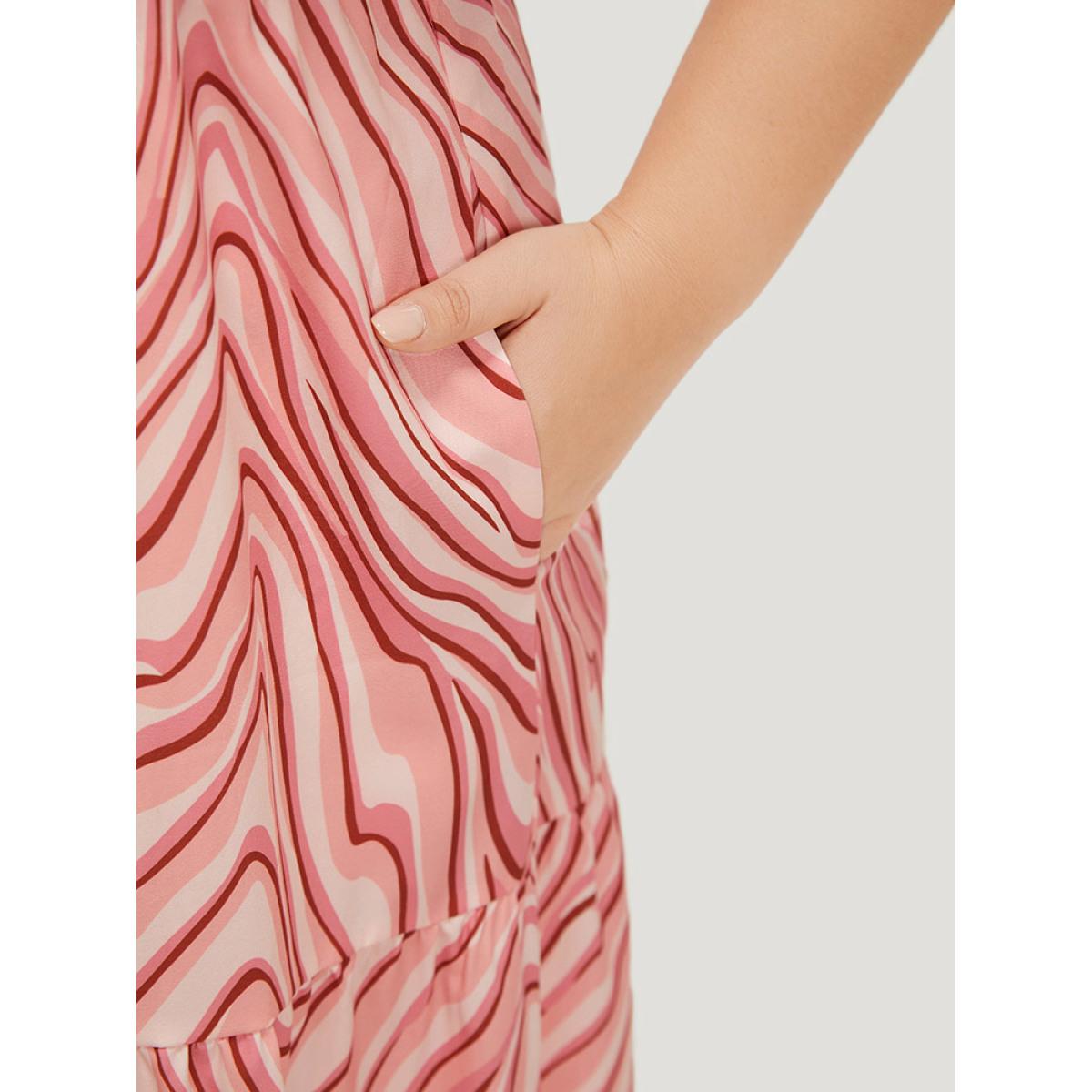 Plus Size Zebra Print Puff Sleeve Pocket Layered Hem Dress Crepe Women Elegant Tiered V-neck Short sleeve Curvy Midi Dress BloomChic 18-20/2X Product Image