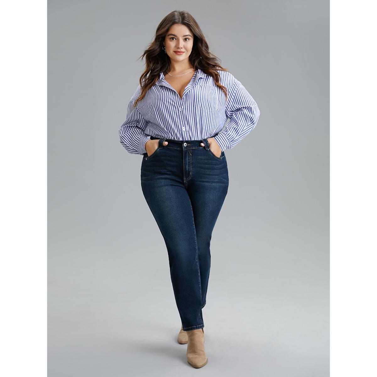 Plus Size Very Stretchy Dark Wash Zipper Fly Pocket Jeans Women Midnight Casual Plain Plain High stretch Pocket Jeans BloomChic 14/1X Product Image