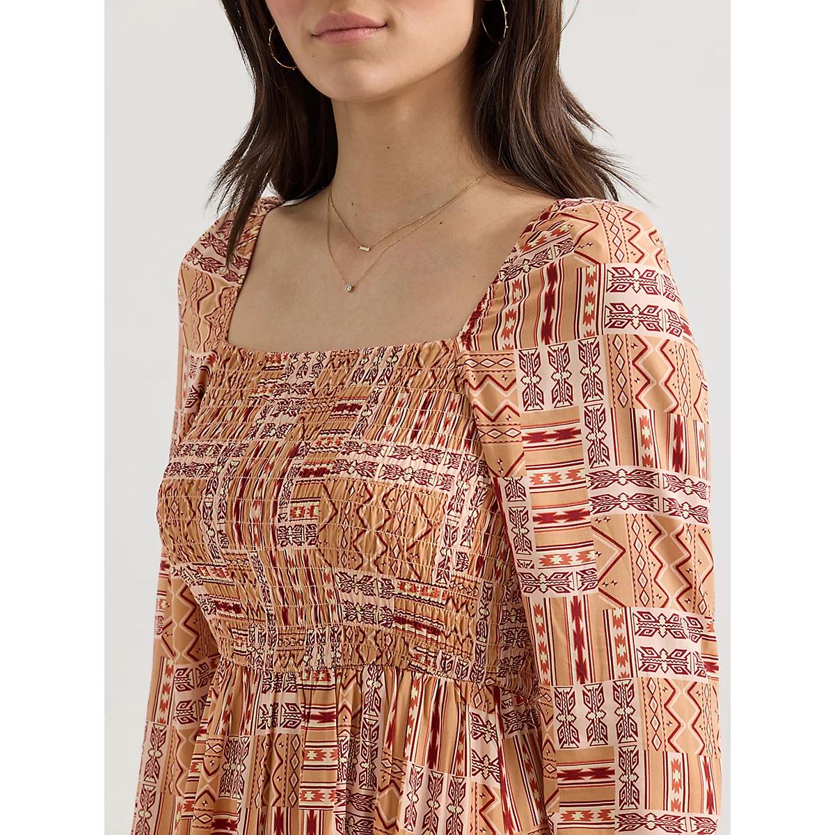 Women's Smocked Bodice A-Line Dress in Geo Product Image