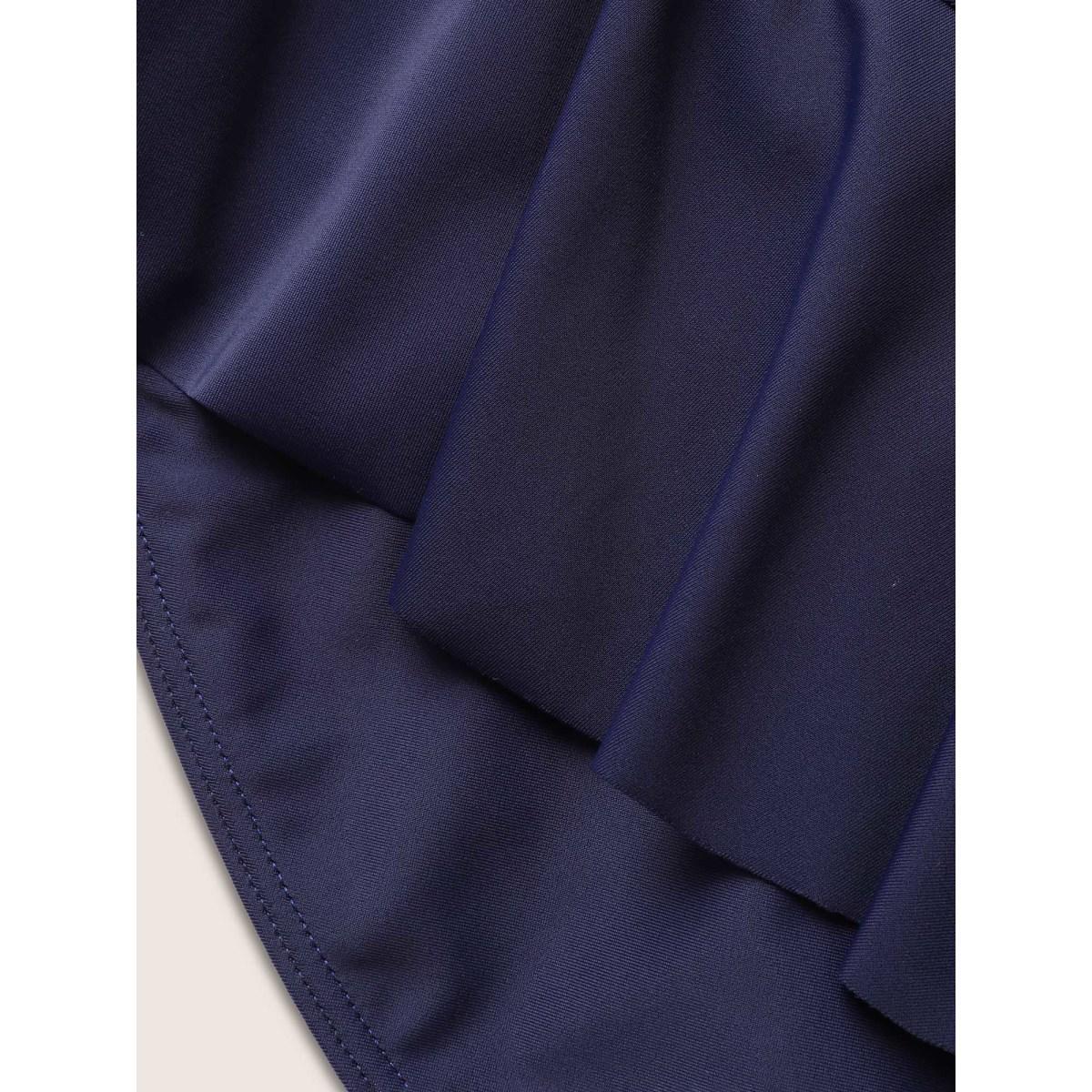 Plus Size Plain Crossover Flutter Trim One Piece Swimsuit Women's Swimwear Indigo Beach Curve Bathing Suits High stretch One Pieces BloomChic 26/4X Product Image