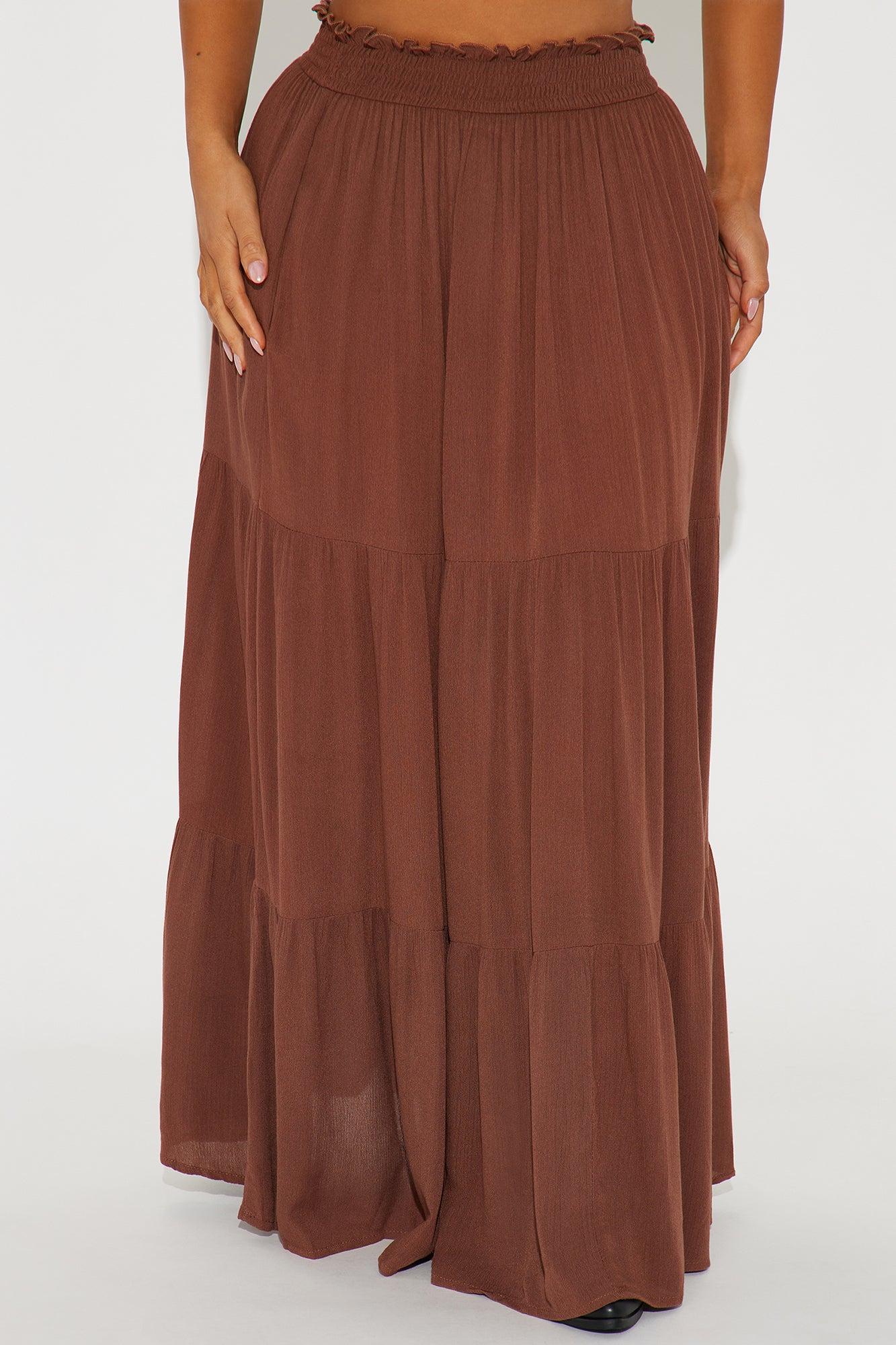 Venice Tiered Gauze Maxi Skirt - Brown Product Image