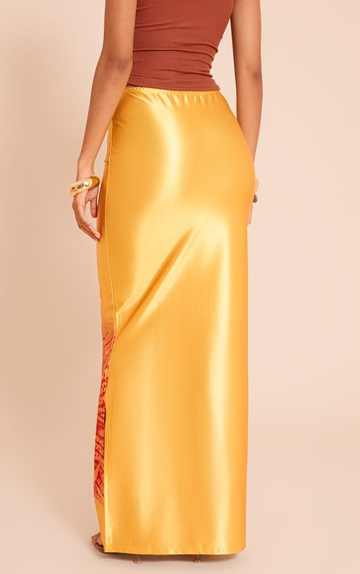 Orange Print Stretch Satin Maxi Skirt Product Image