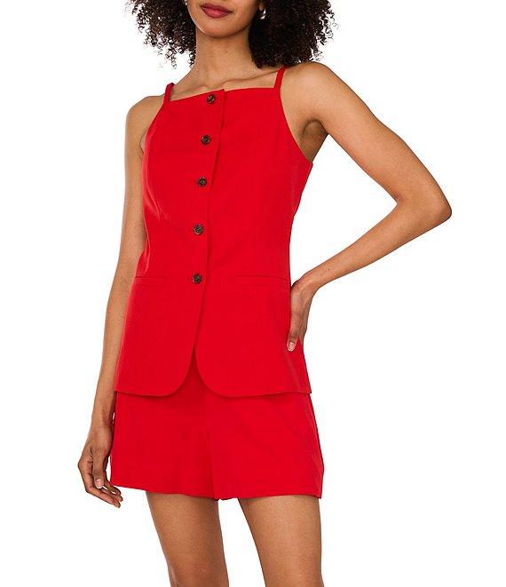 1. STATE Coordinating Linen Blend Square Neckline Sleeveless Button Front Vest Product Image