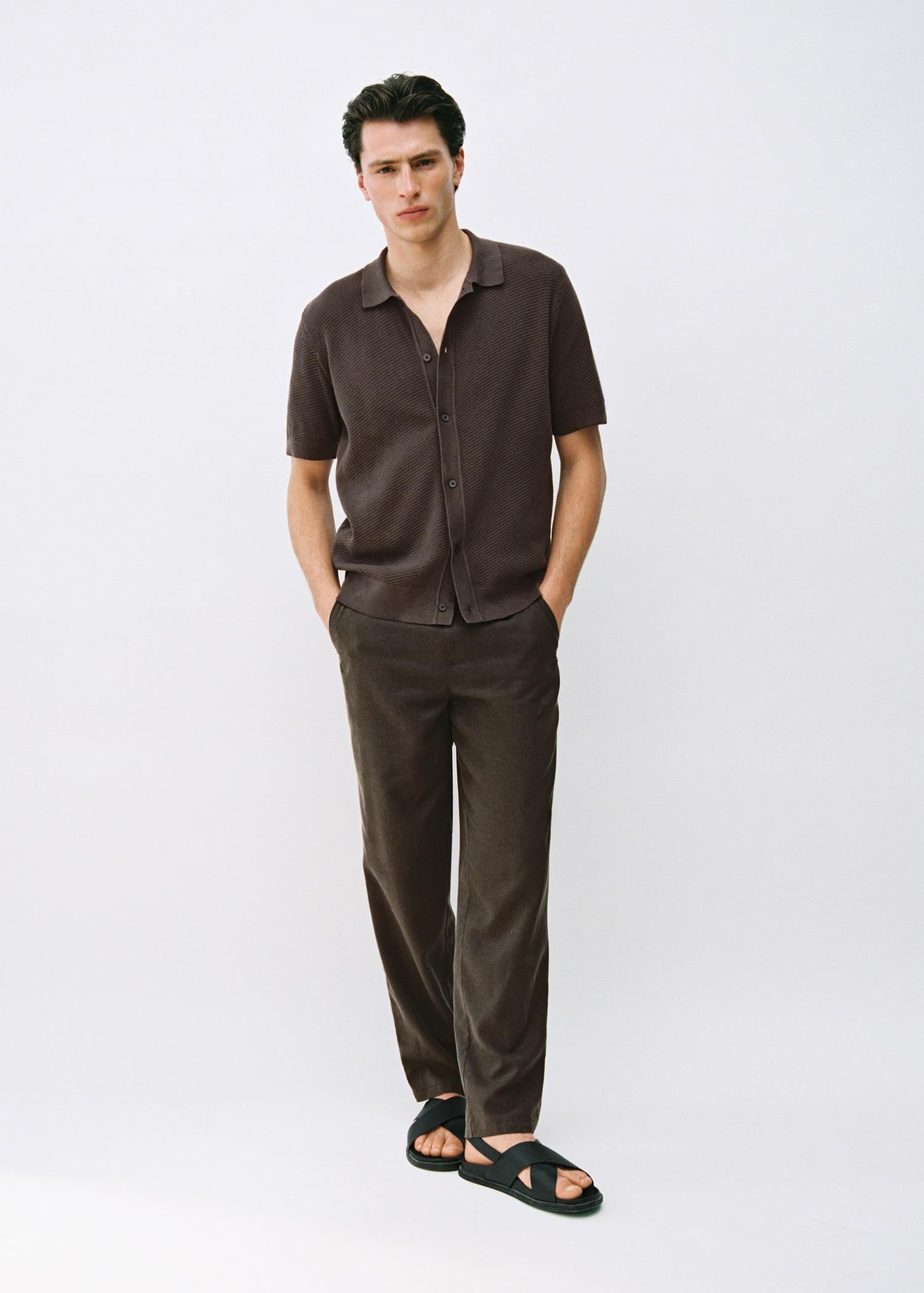 Openwork knitted structured shirt - Men | MANGO USA Product Image