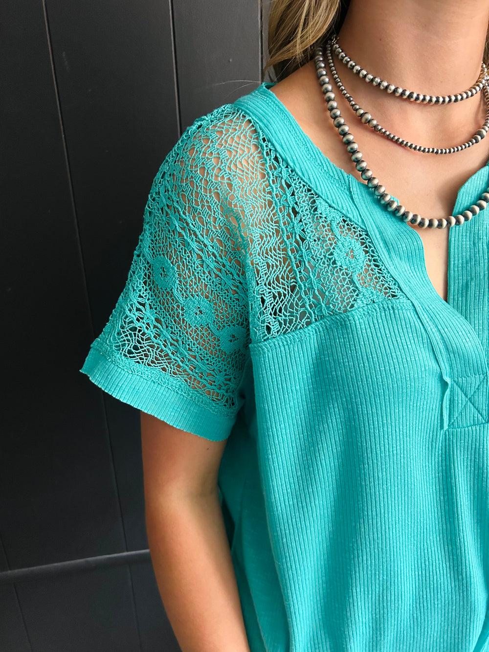 Sea Green Lace Patchwork Top Product Image