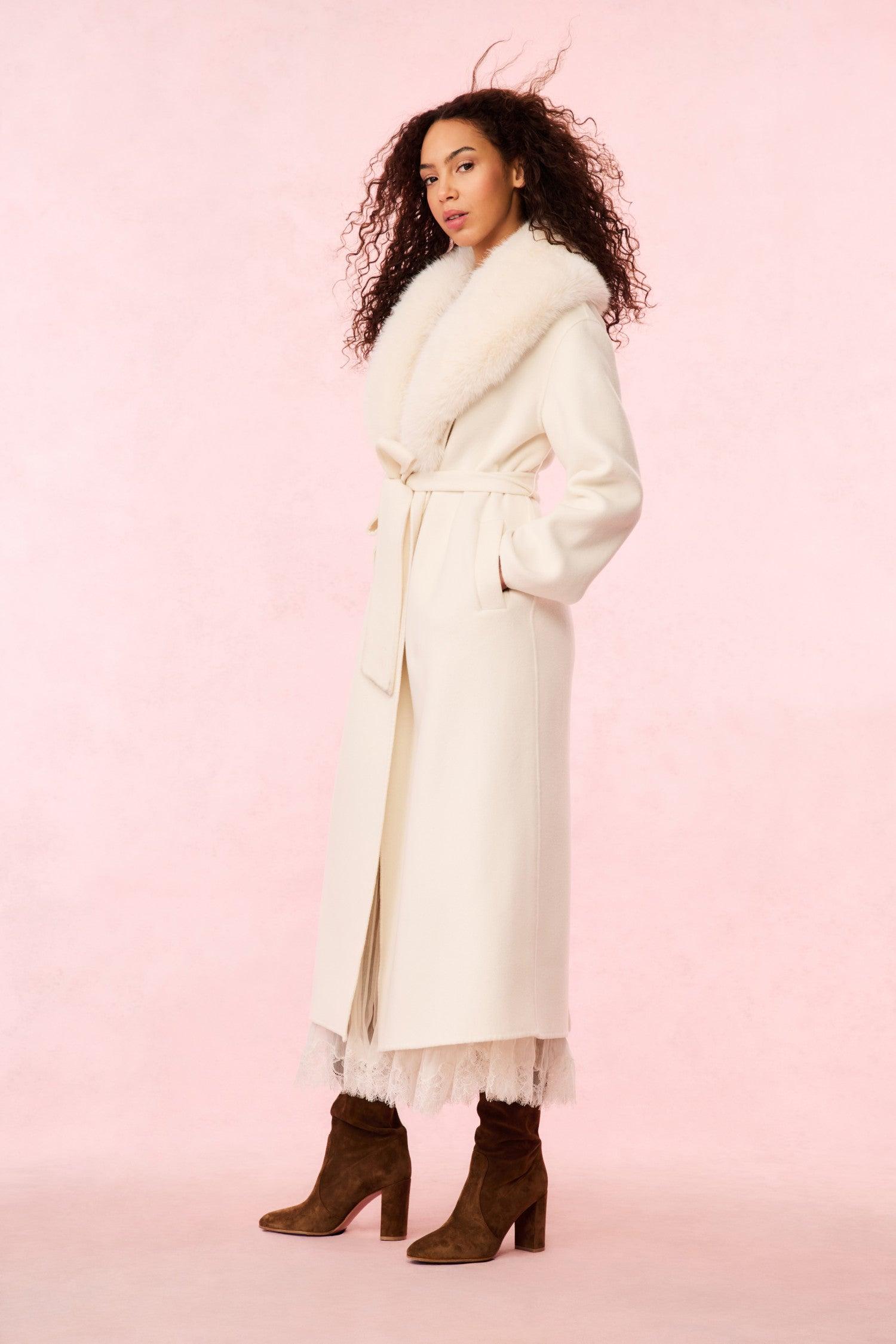 Mahika Wool-Cashmere Faux Fur Collar Coat - OATMEAL Product Image