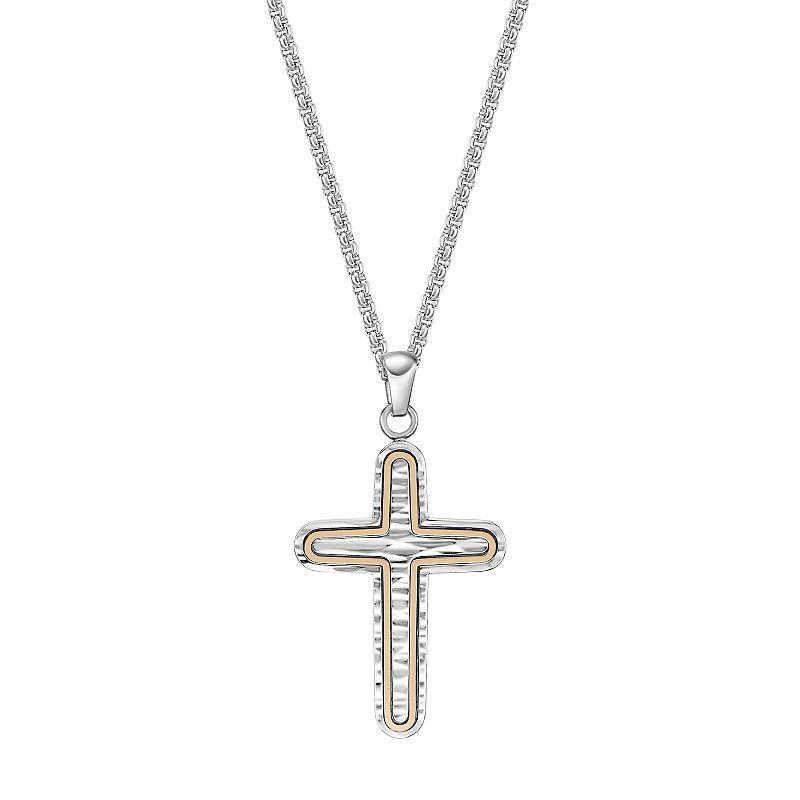 Men's LYNX Stainless Steel Textured Cross Pendant Necklace, Size: 24", Blue Tone Product Image